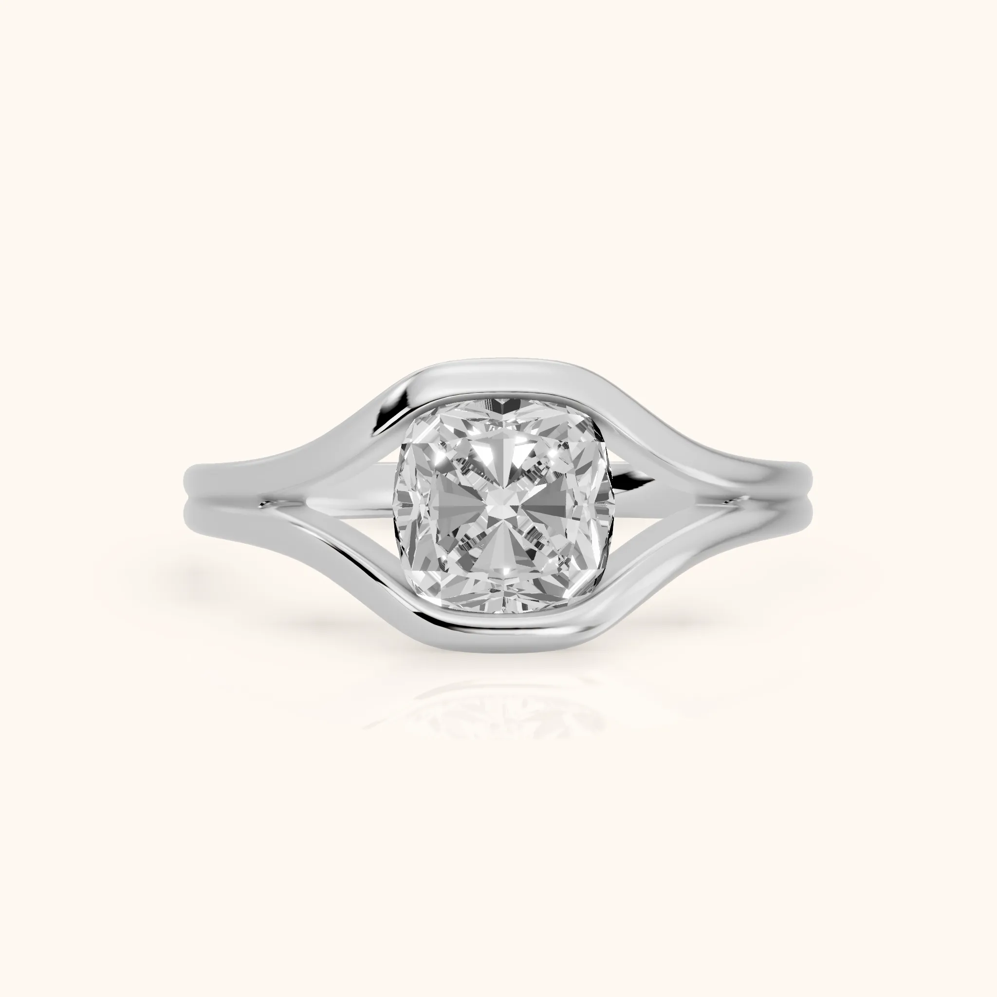 Windsor Half Bezel Solitaire Cushion Diamond Engagement Ring in Platinum — view 1
