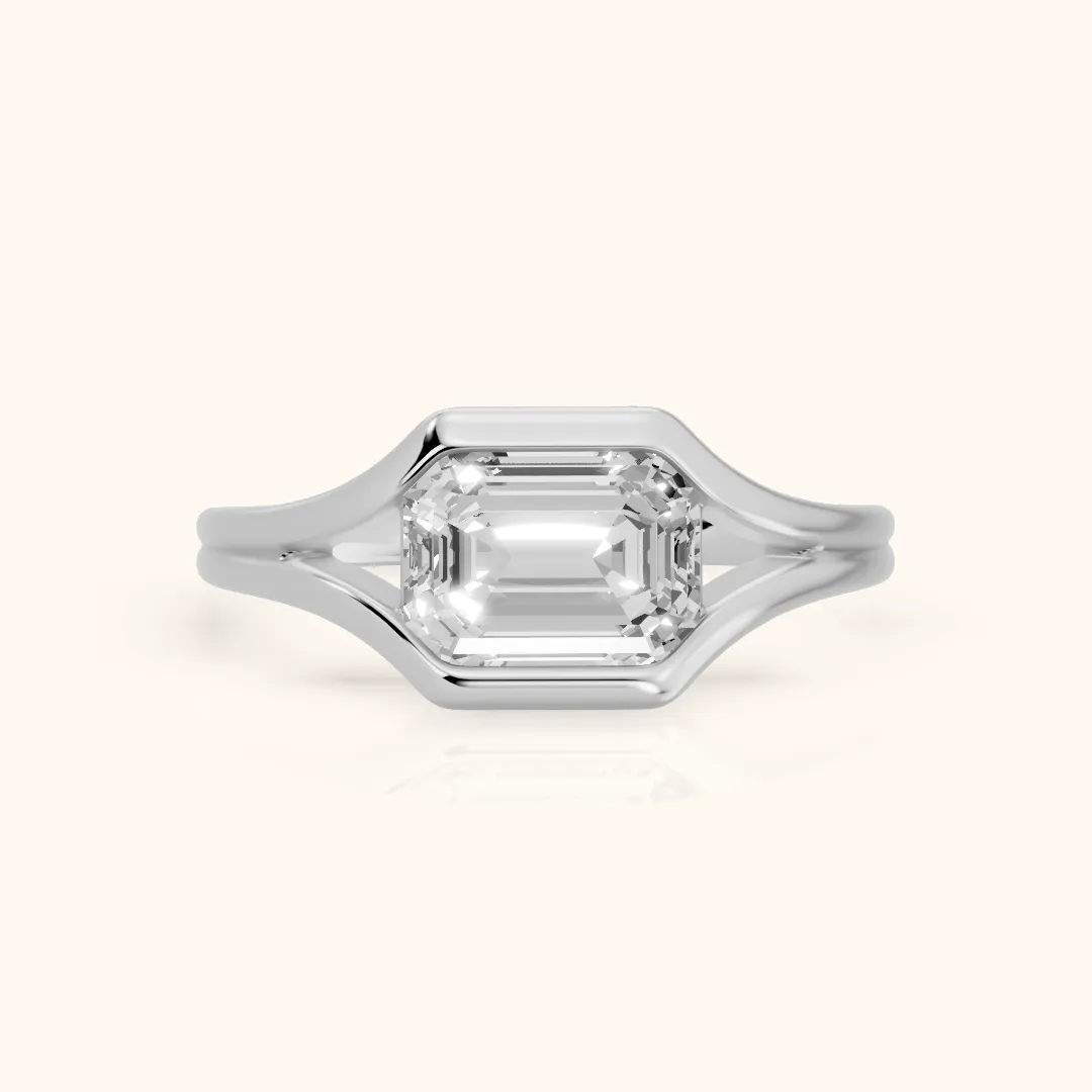 Windsor Half Bezel Solitaire Emerald Diamond Engagement Ring in White Gold — view 2