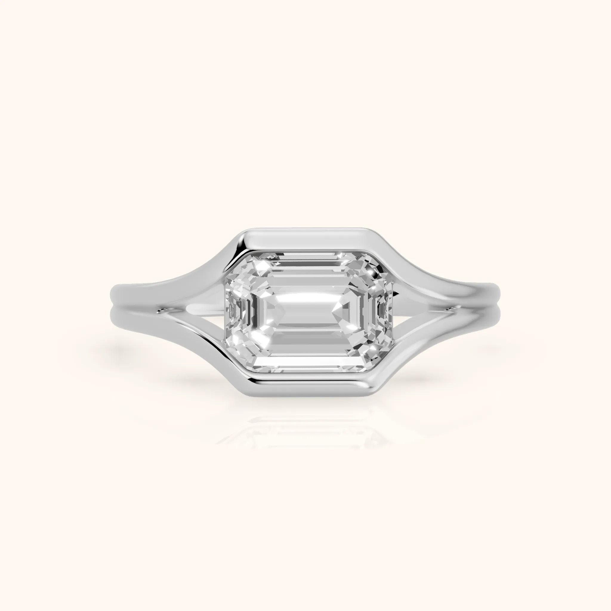 Windsor Half Bezel Solitaire Emerald Diamond Engagement Ring in White Gold — view 1