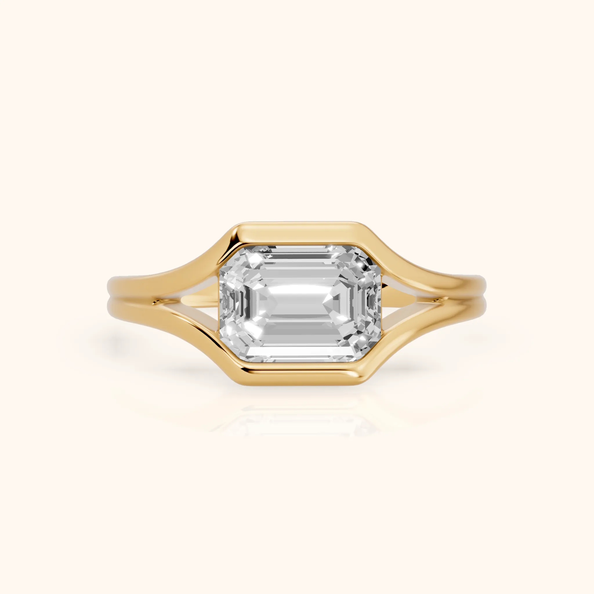 Windsor Half Bezel Solitaire Emerald Diamond Engagement Ring in Yellow Gold — view 1