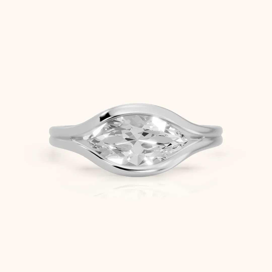 Windsor Half Bezel Solitaire Marquise Diamond Engagement Ring in Platinum — view 2