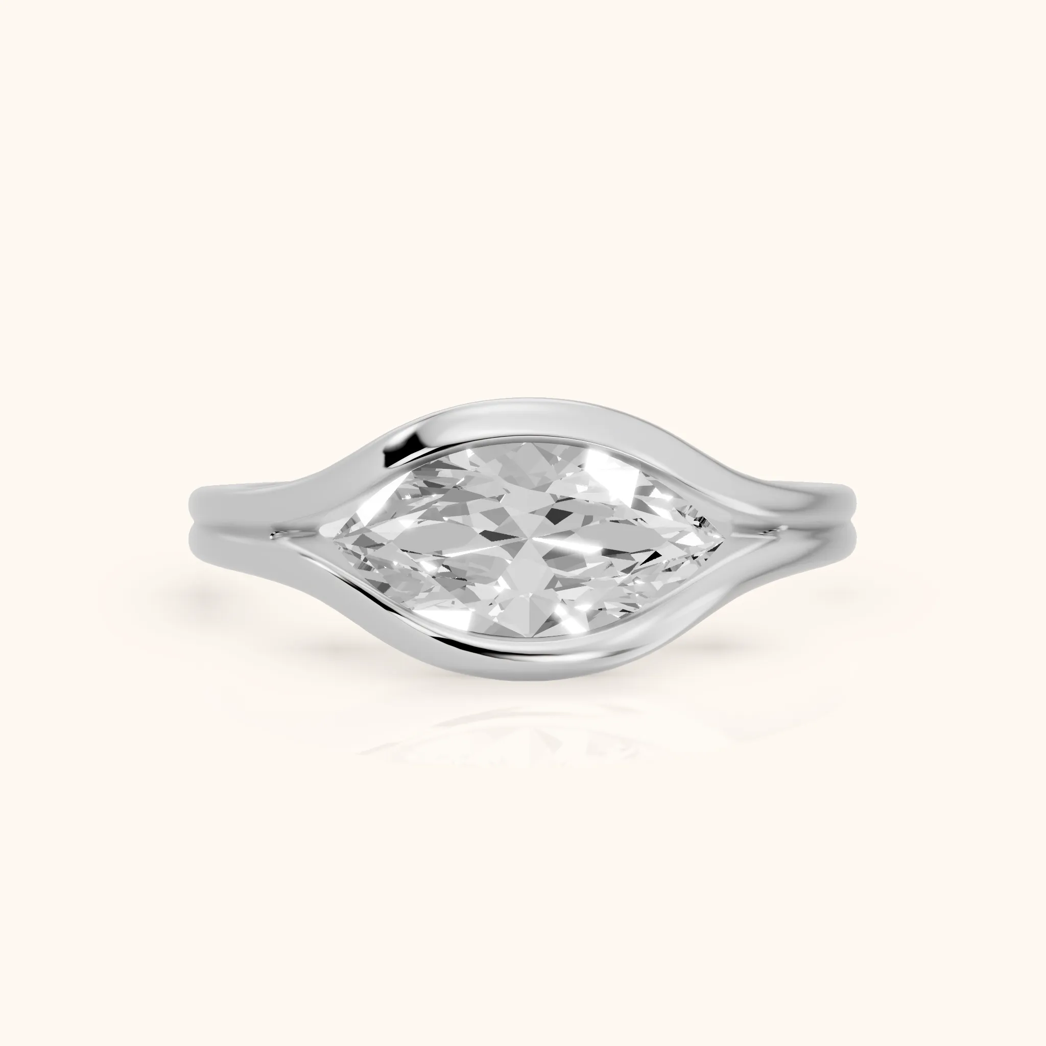 Windsor Half Bezel Solitaire Marquise Diamond Engagement Ring in Platinum — view 1