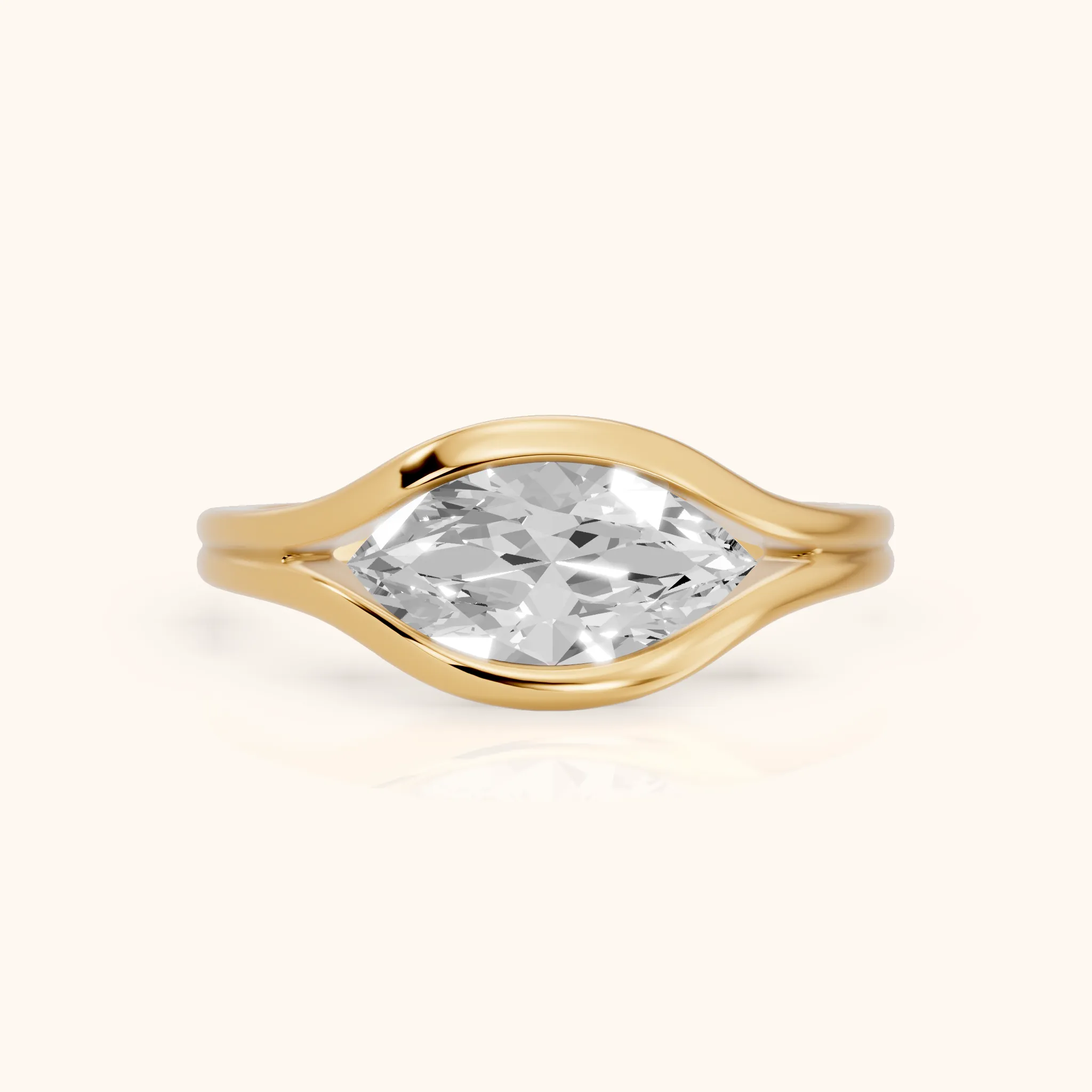 Windsor Half Bezel Solitaire Marquise Diamond Engagement Ring in Yellow Gold — view 1