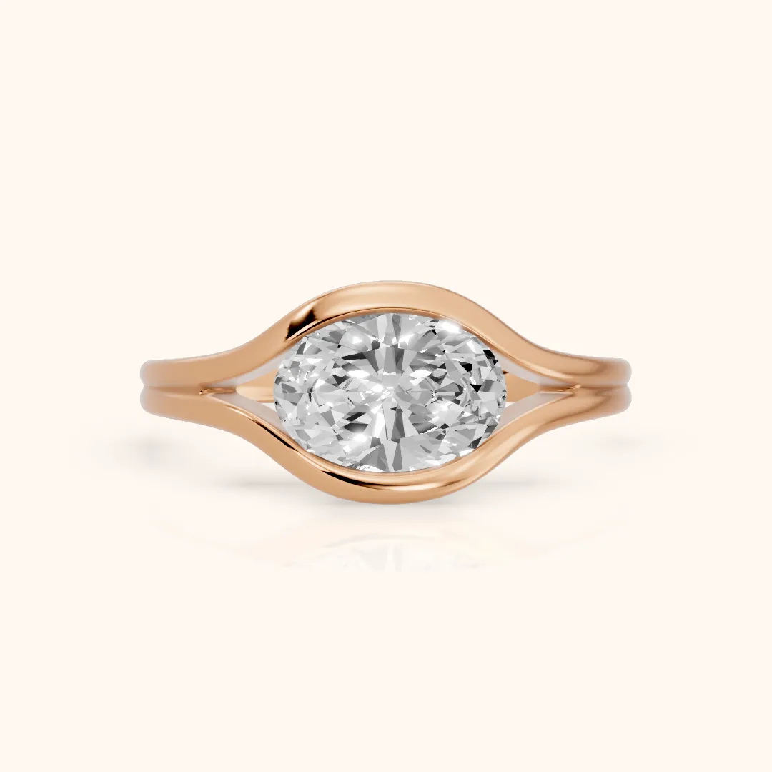 Windsor Half Bezel Solitaire Oval Diamond Engagement Ring in Rose Gold — view 2