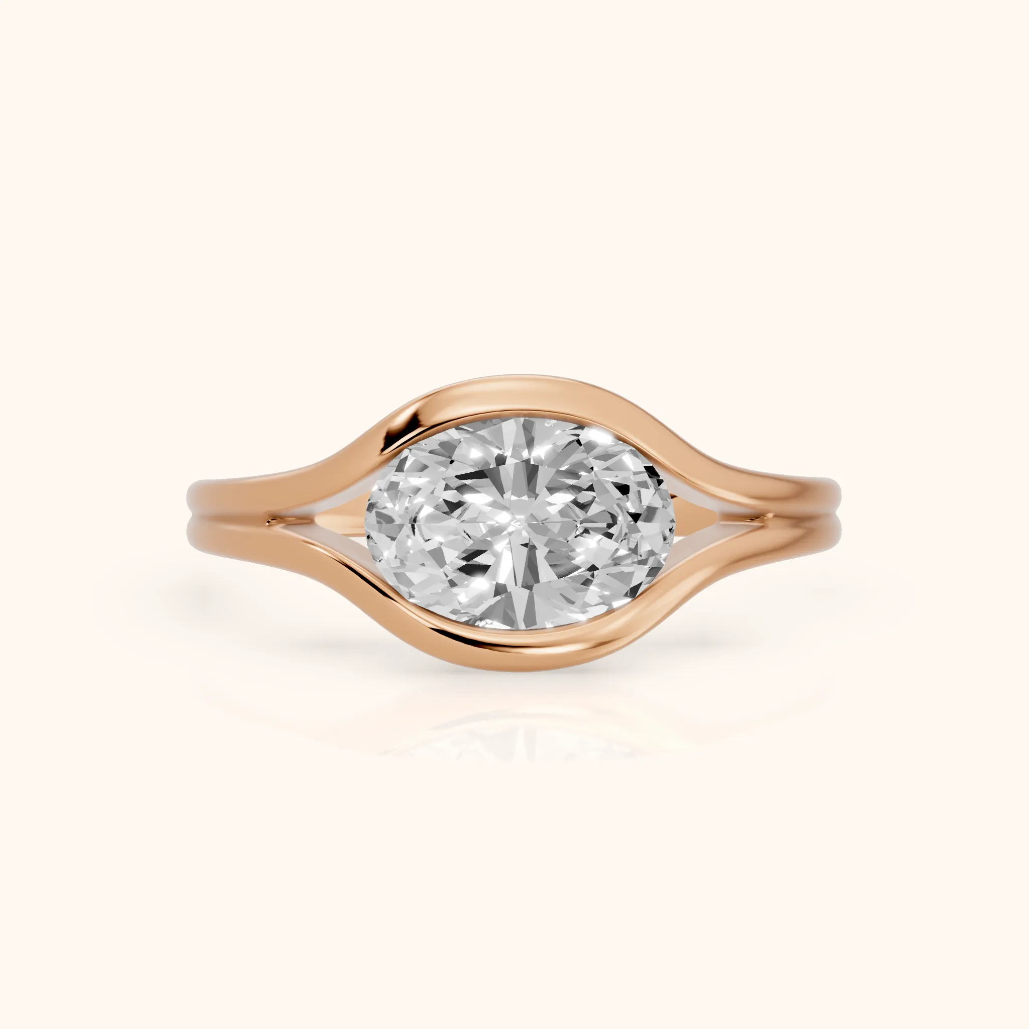 Windsor Half Bezel Solitaire Oval Diamond Engagement Ring in Rose Gold — view 1