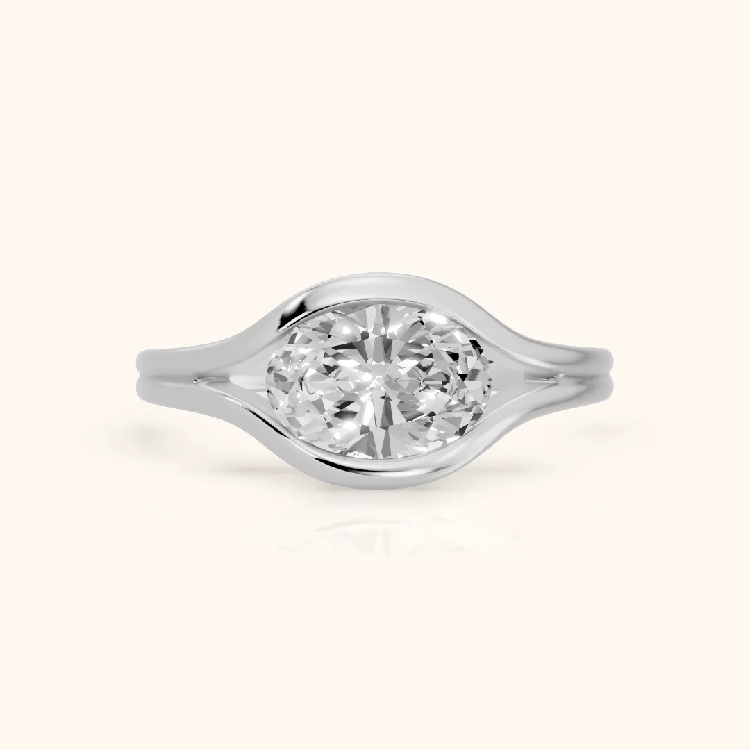 Windsor Half Bezel Solitaire Oval Diamond Engagement Ring in Platinum — view 2