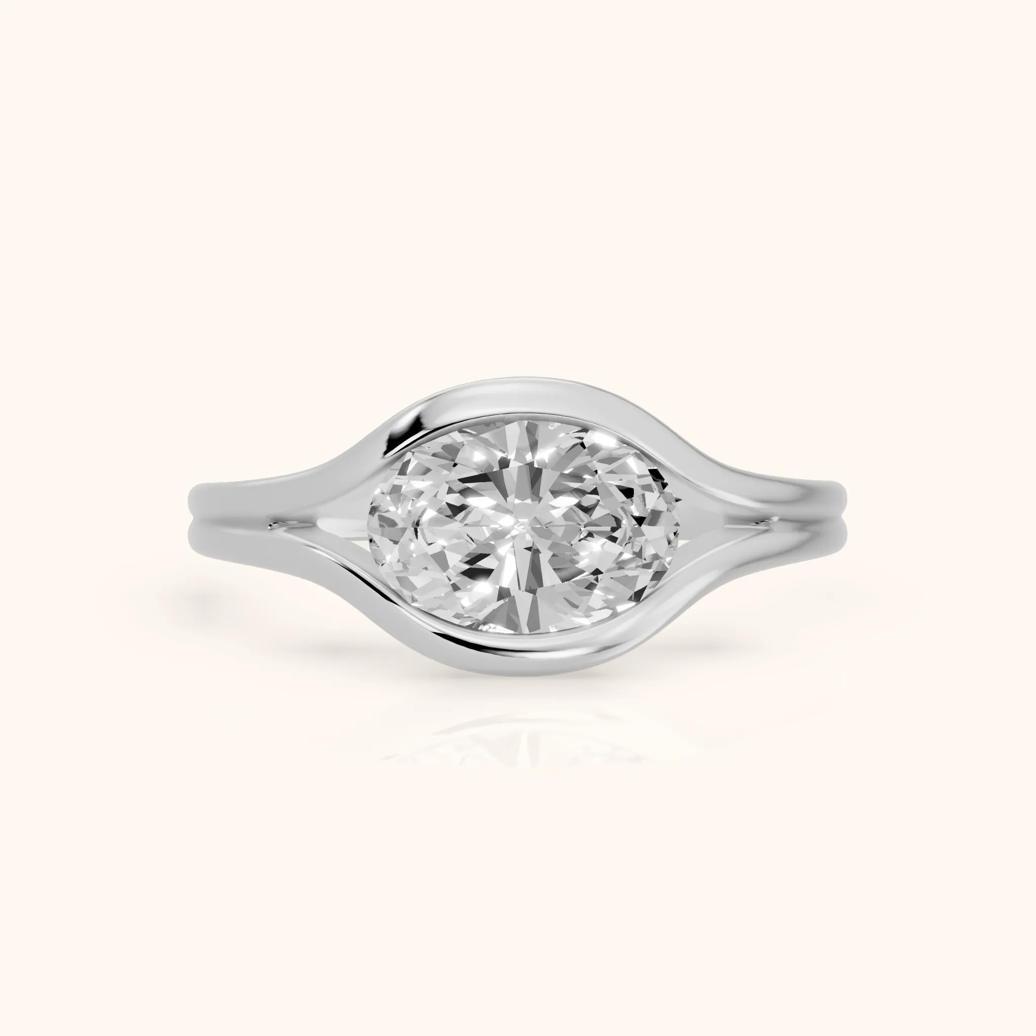 Windsor Half Bezel Solitaire Oval Diamond Engagement Ring in Platinum — view 1