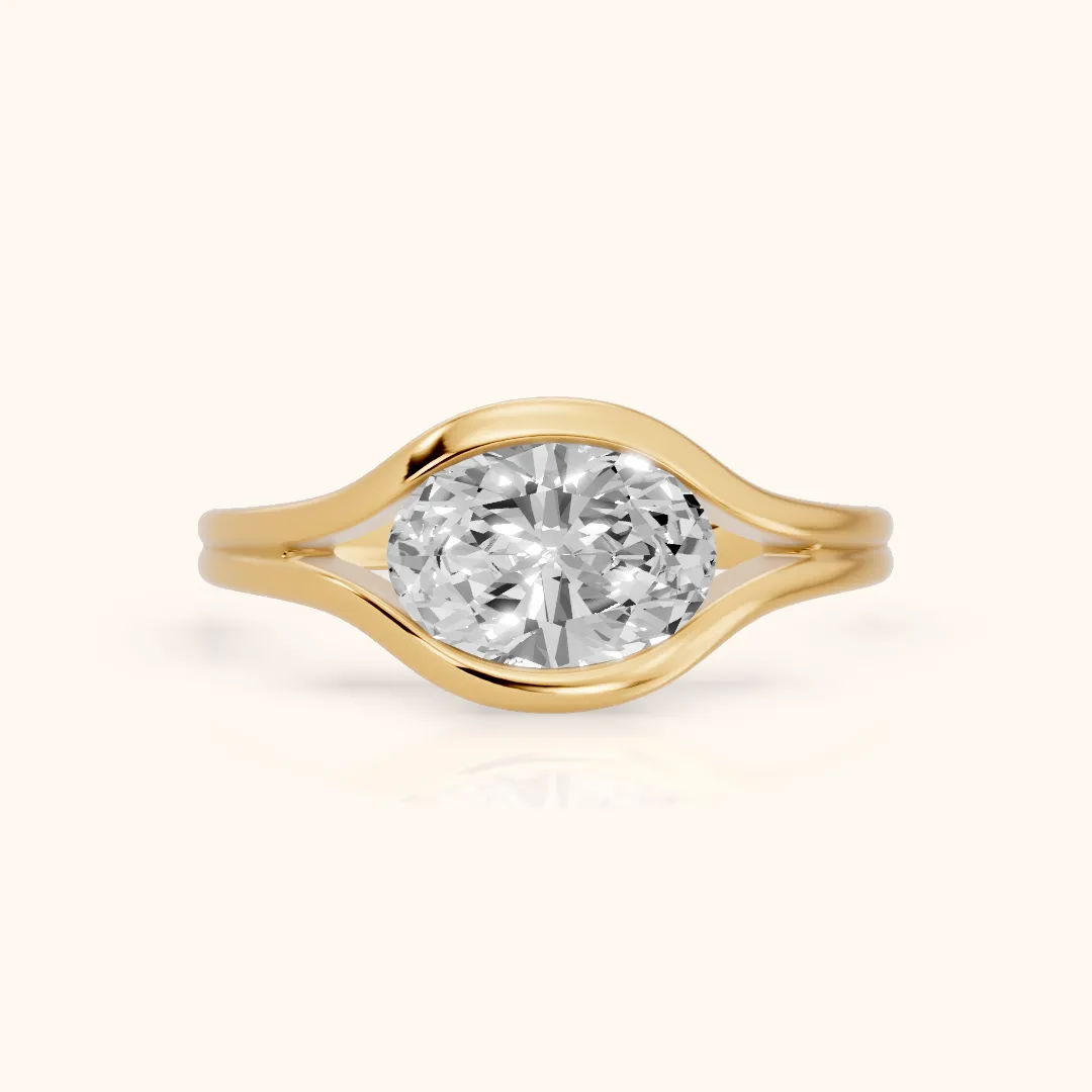 Windsor Half Bezel Solitaire Oval Diamond Engagement Ring in Yellow Gold — view 2