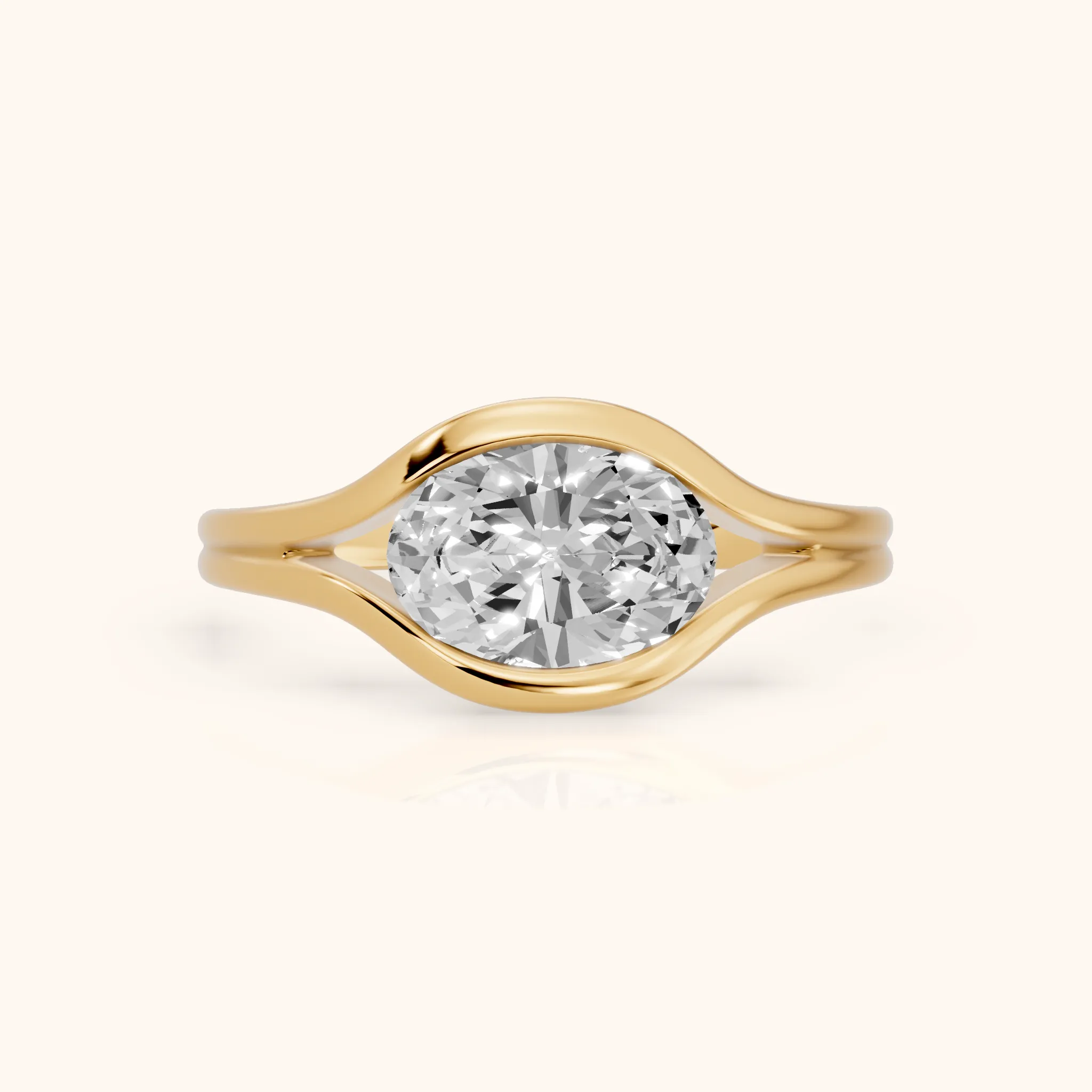 Windsor Half Bezel Solitaire Oval Diamond Engagement Ring in Yellow Gold — view 1