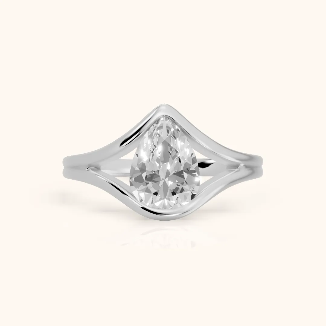 Windsor Half Bezel Solitaire Pear Diamond Engagement Ring in White Gold — view 2