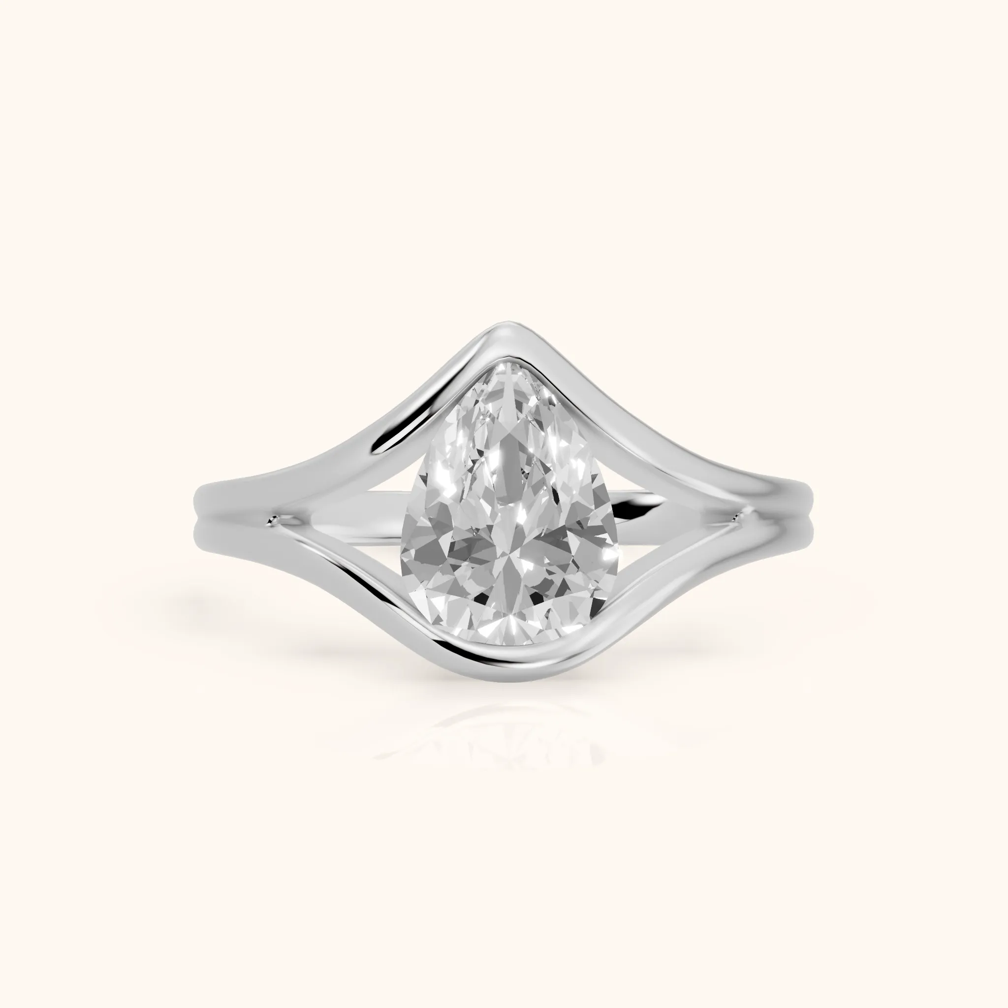 Windsor Half Bezel Solitaire Pear Diamond Engagement Ring in White Gold — view 1