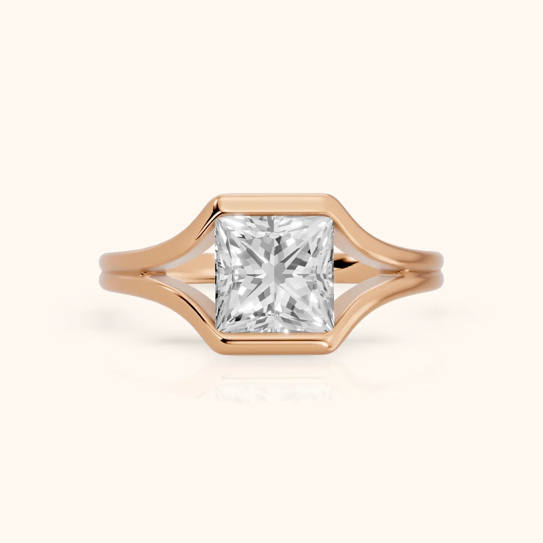 Windsor Half Bezel Solitaire Princess Diamond Engagement Ring in Rose Gold — view 2