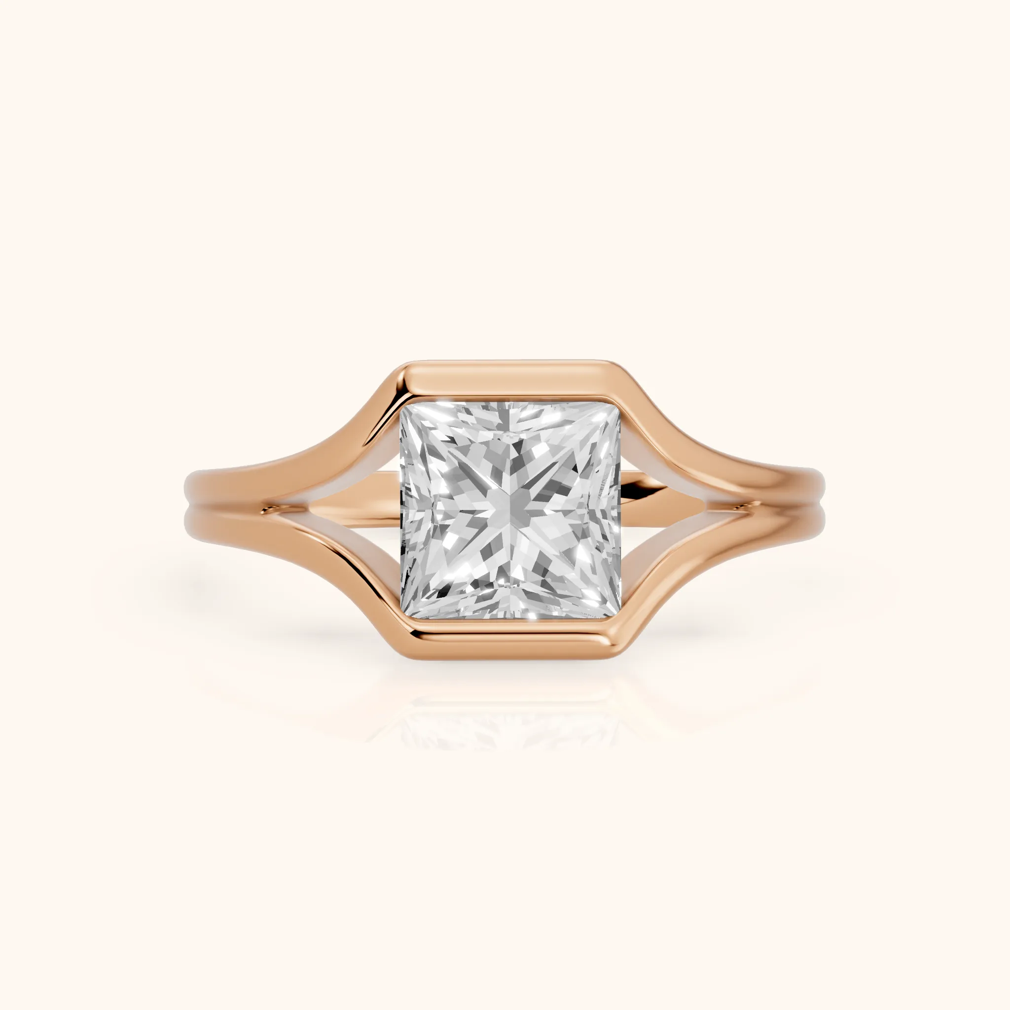Windsor Half Bezel Solitaire Princess Diamond Engagement Ring in Rose Gold — view 1