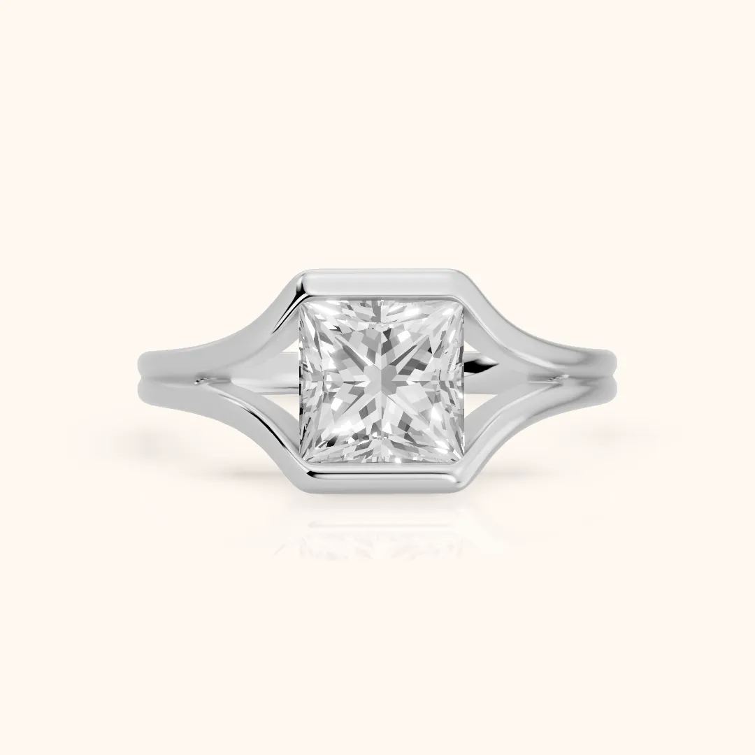 Windsor Half Bezel Solitaire Princess Diamond Engagement Ring in Platinum — view 2