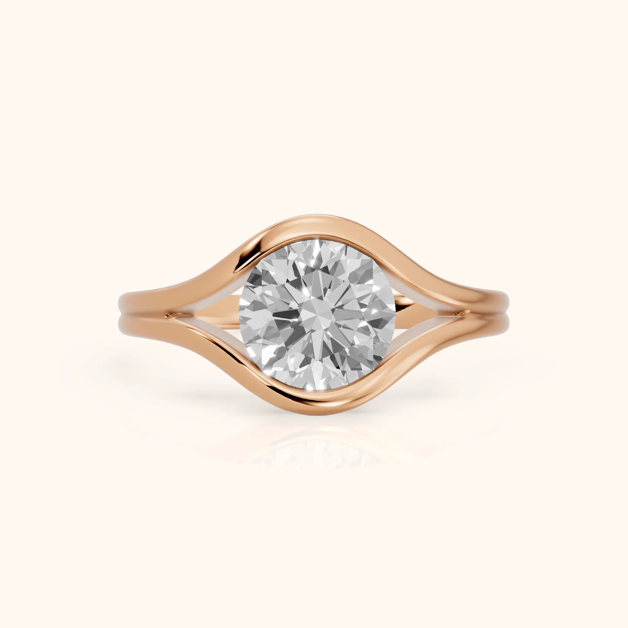 Windsor Half Bezel Solitaire Round Diamond Engagement Ring in Rose Gold — view 1