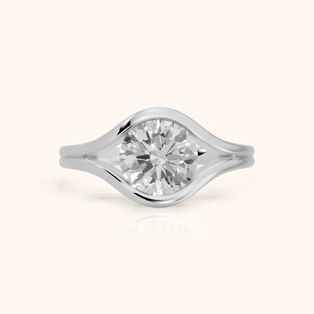 Windsor Half Bezel Solitaire Round Diamond Engagement Ring in Platinum — view 2