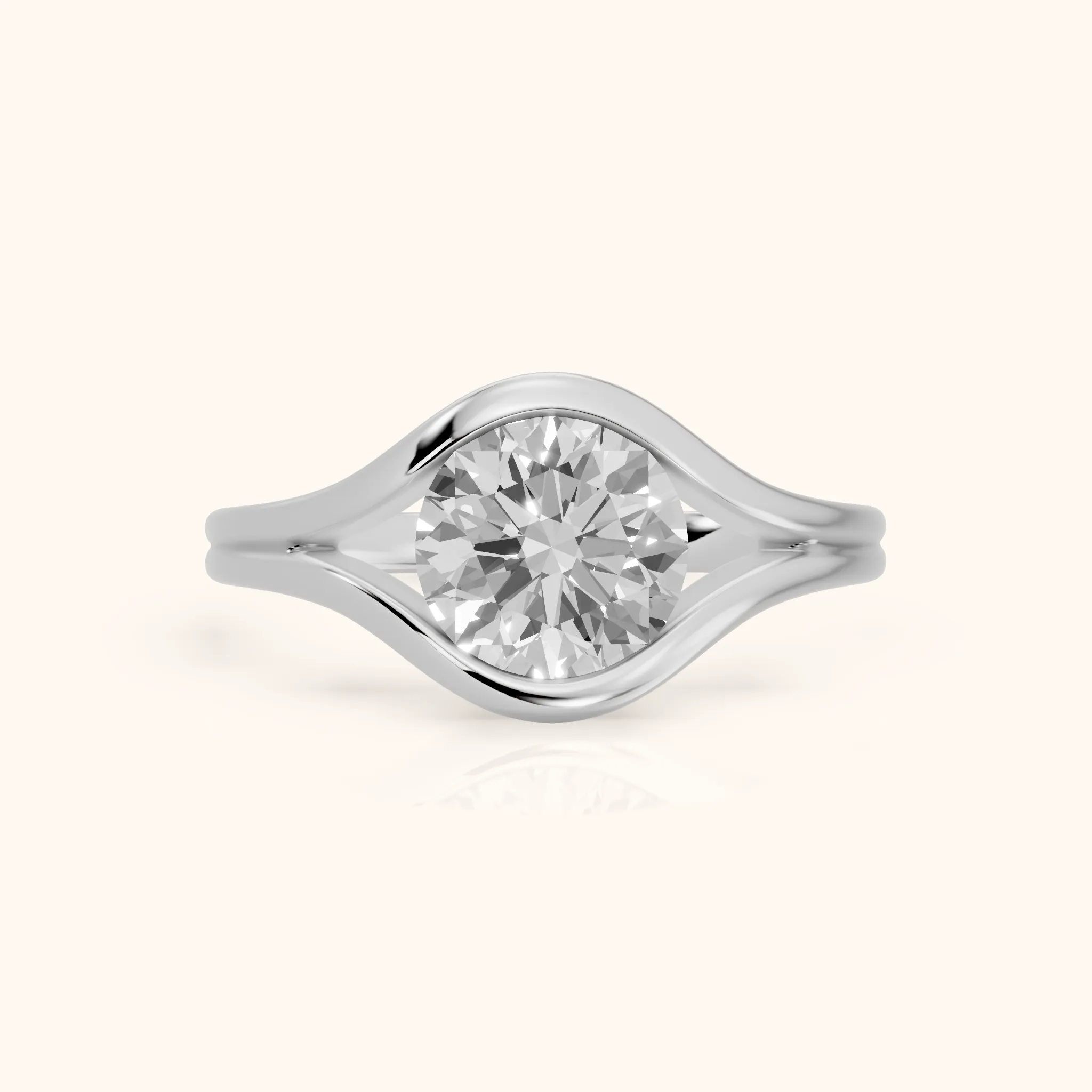 Windsor Half Bezel Solitaire Round Diamond Engagement Ring in Platinum — view 1