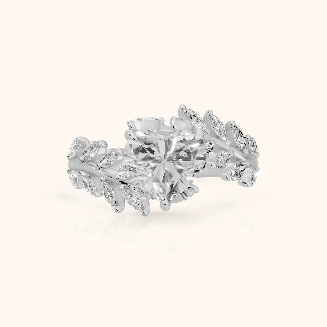 Clarion Leaf Bypass Heart Diamond Engagement Ring in Silver — view 2