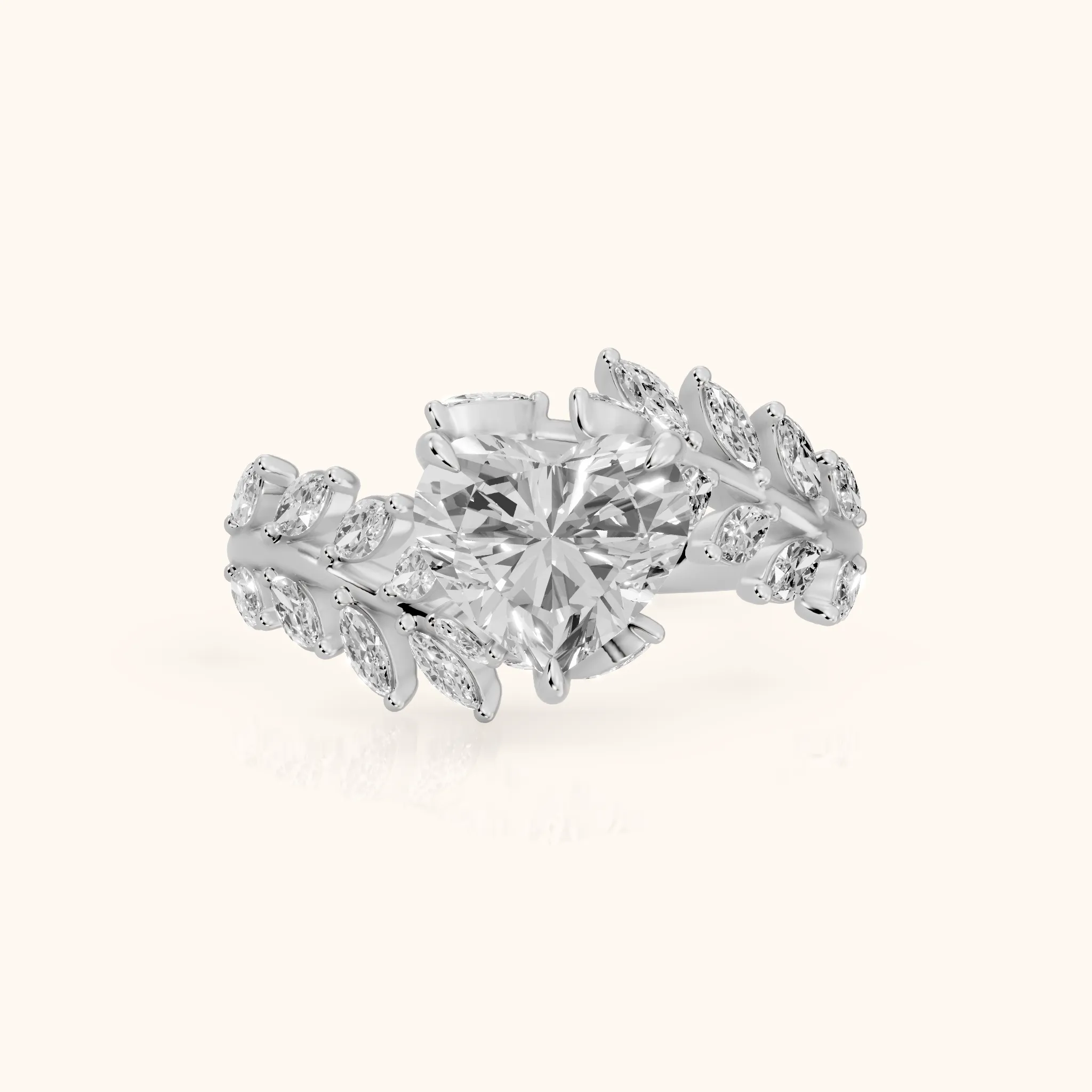 Clarion Leaf Bypass Heart Diamond Engagement Ring in Silver — view 1