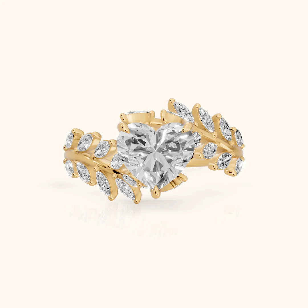 Clarion Leaf Bypass Heart Diamond Engagement Ring in Yellow Gold — view 2