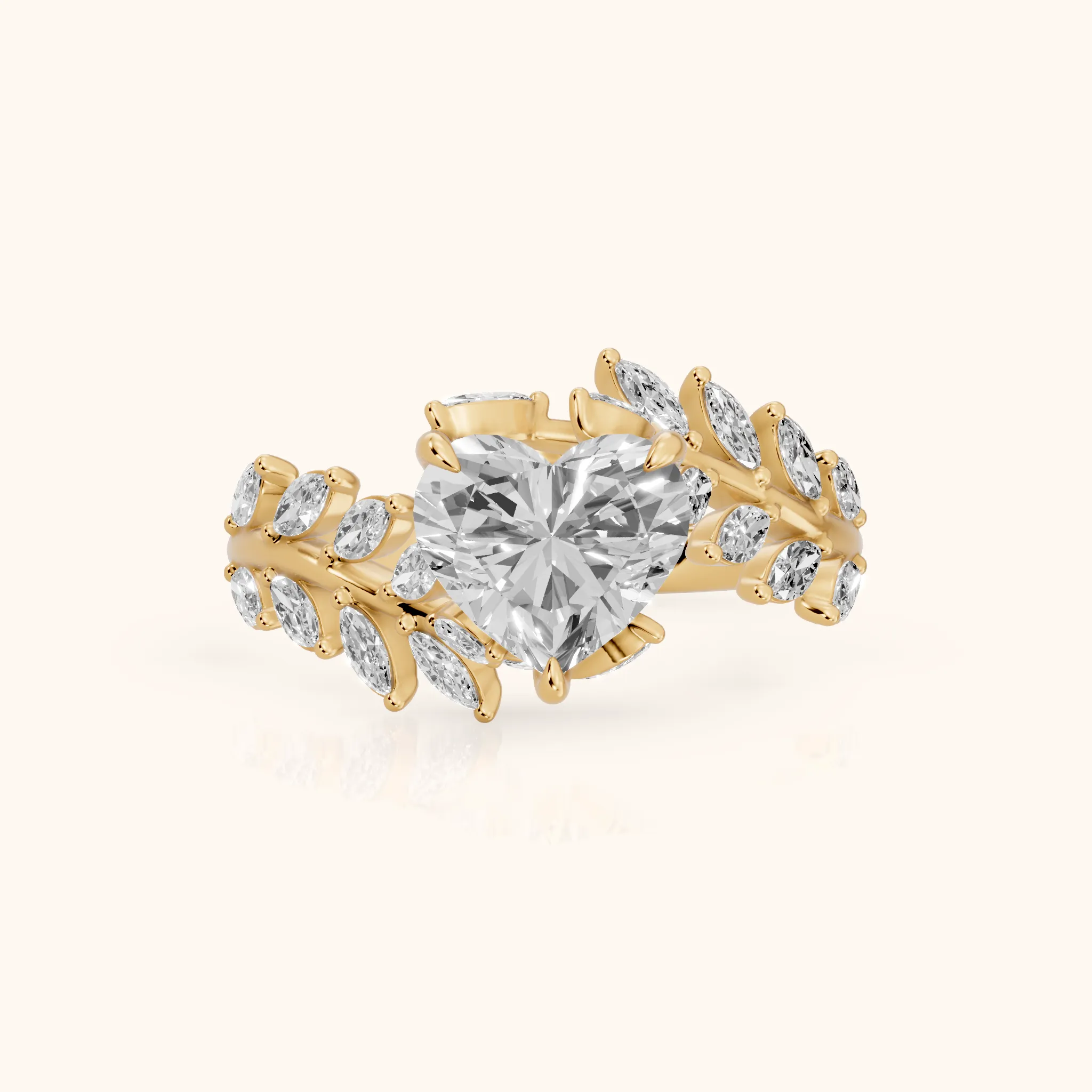 Clarion Leaf Bypass Heart Diamond Engagement Ring in Yellow Gold — view 1