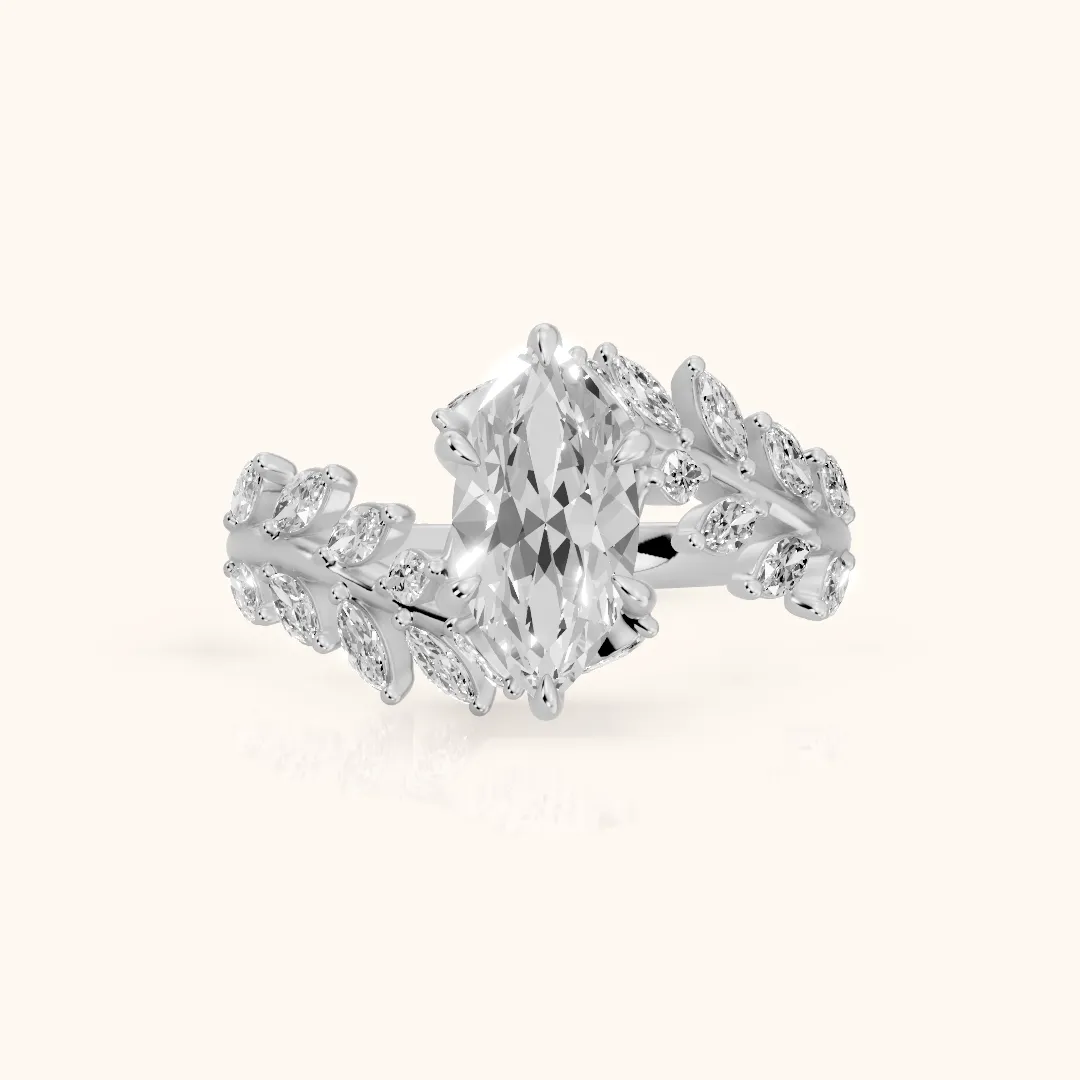 Clarion Leaf Bypass Marquise Diamond Engagement Ring in Silver — view 2
