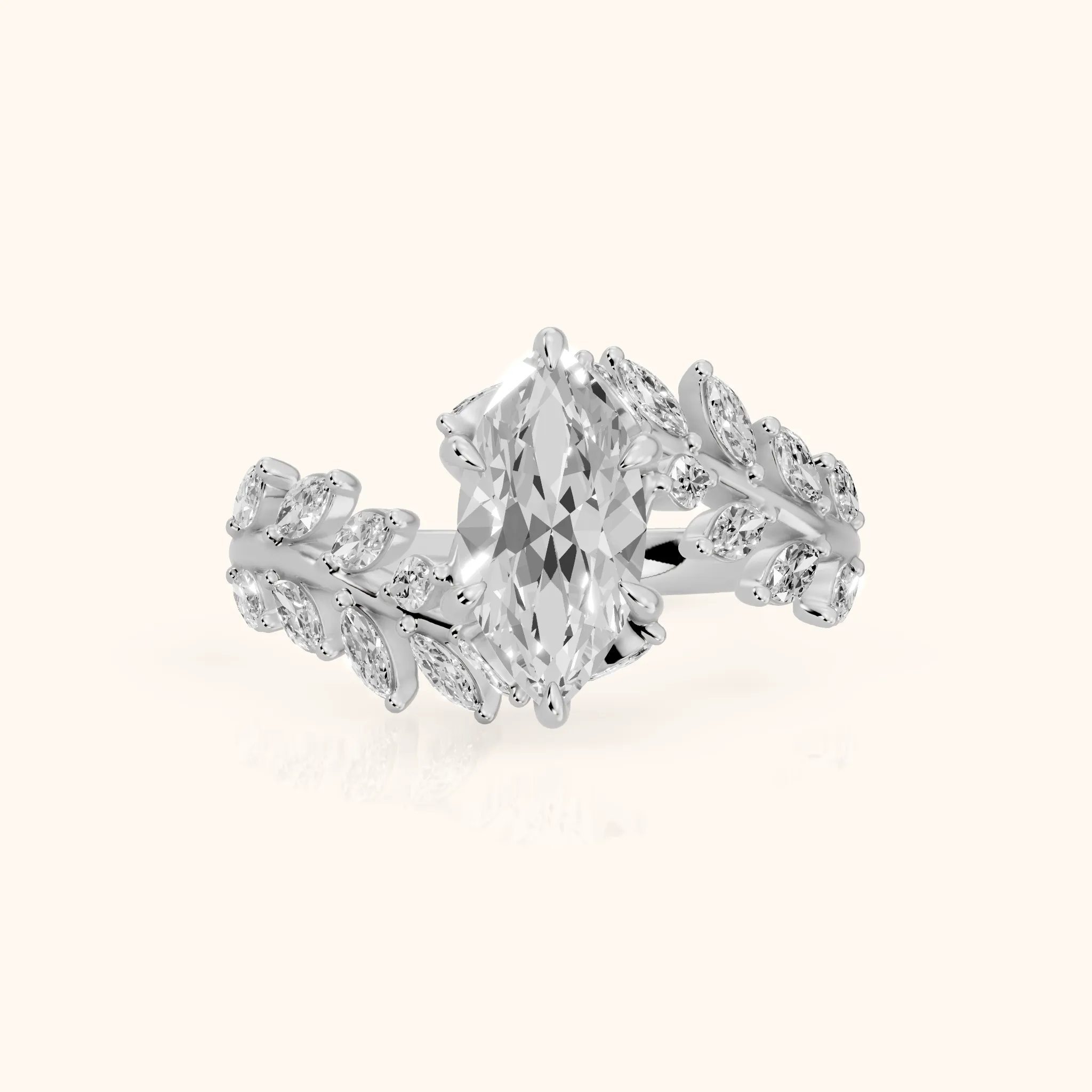 Clarion Leaf Bypass Marquise Diamond Engagement Ring in Silver — view 1
