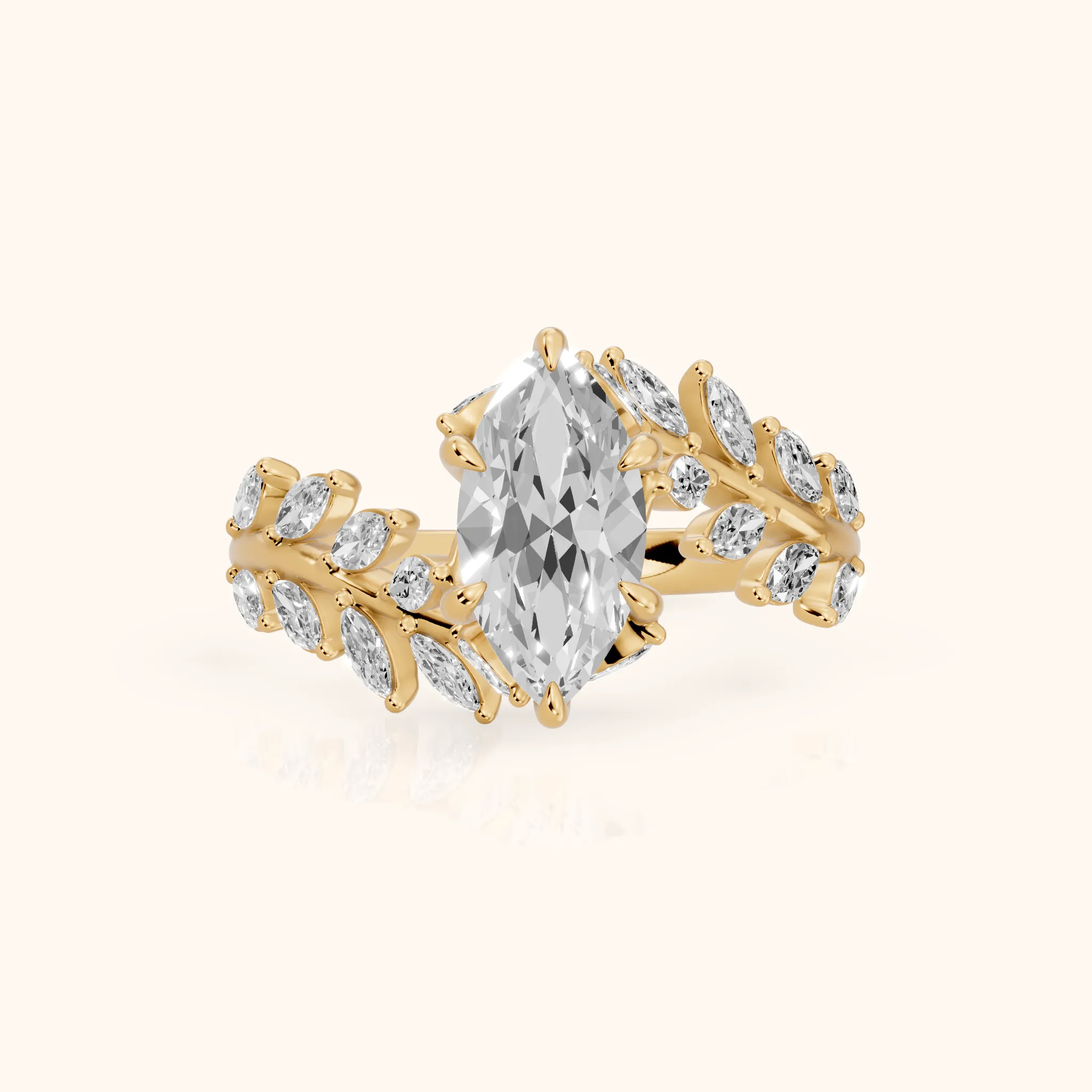 Clarion Leaf Bypass Marquise Diamond Engagement Ring in Yellow Gold — view 1