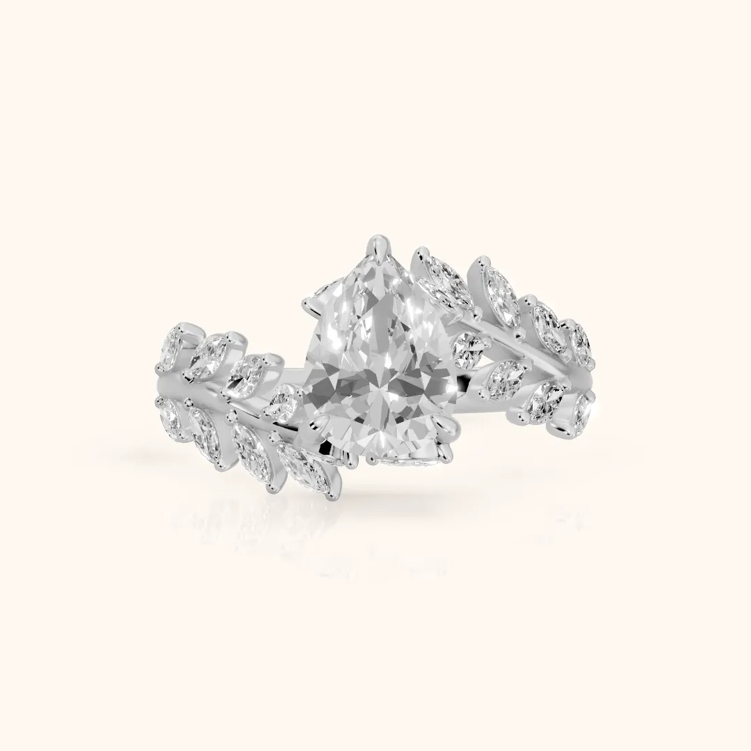 Clarion Leaf Bypass Pear Diamond Engagement Ring in Platinum — view 2