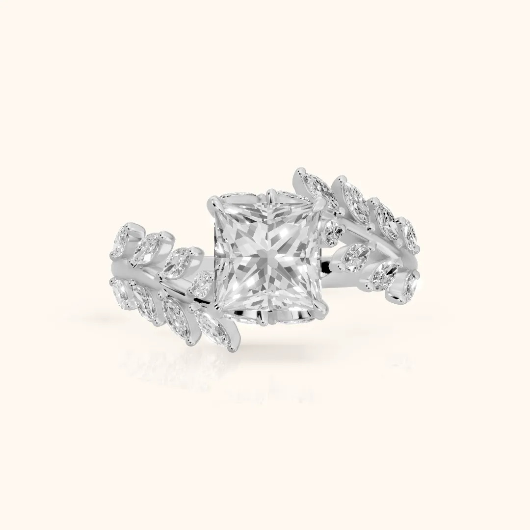 Clarion Leaf Bypass Princess Diamond Engagement Ring in Platinum — view 2