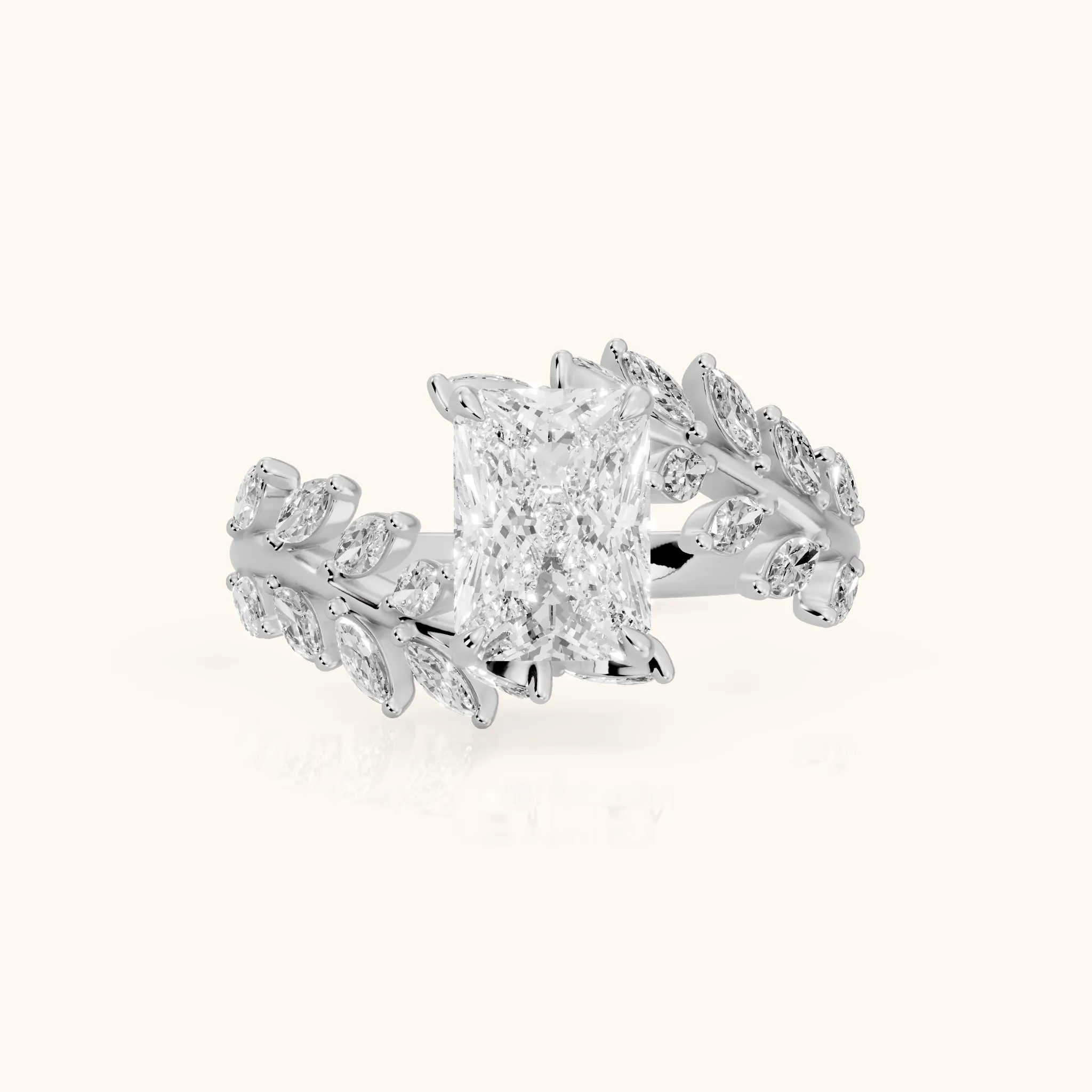 Clarion Leaf Bypass Radiant Diamond Engagement Ring in Silver — view 1