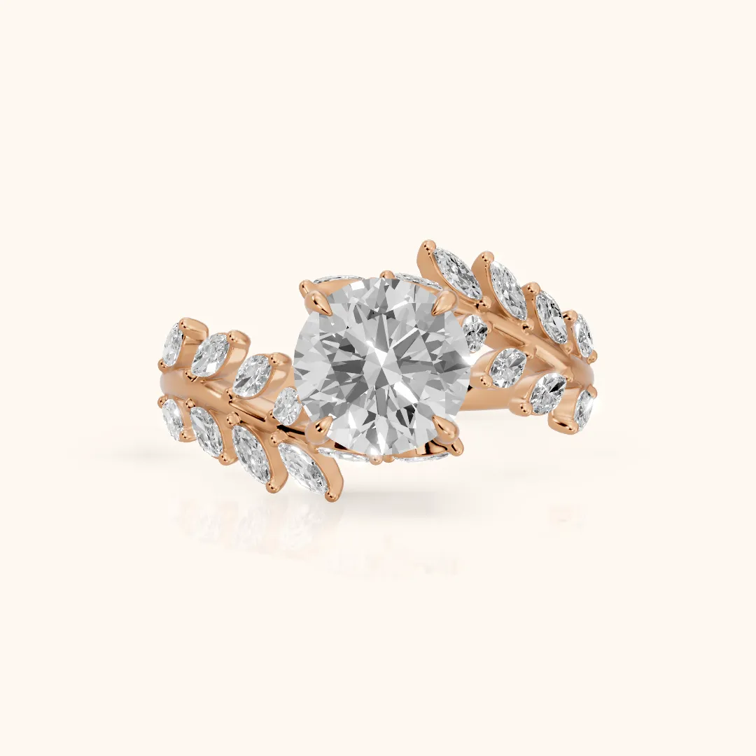 Clarion Leaf Bypass Round Diamond Engagement Ring in Rose Gold — view 2