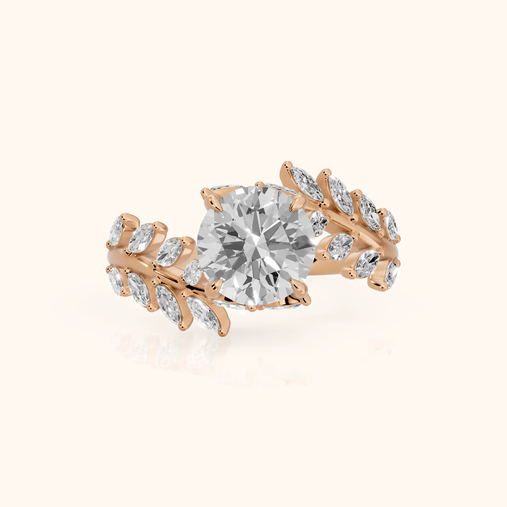 Clarion Leaf Bypass Round Diamond Engagement Ring in Rose Gold — view 1