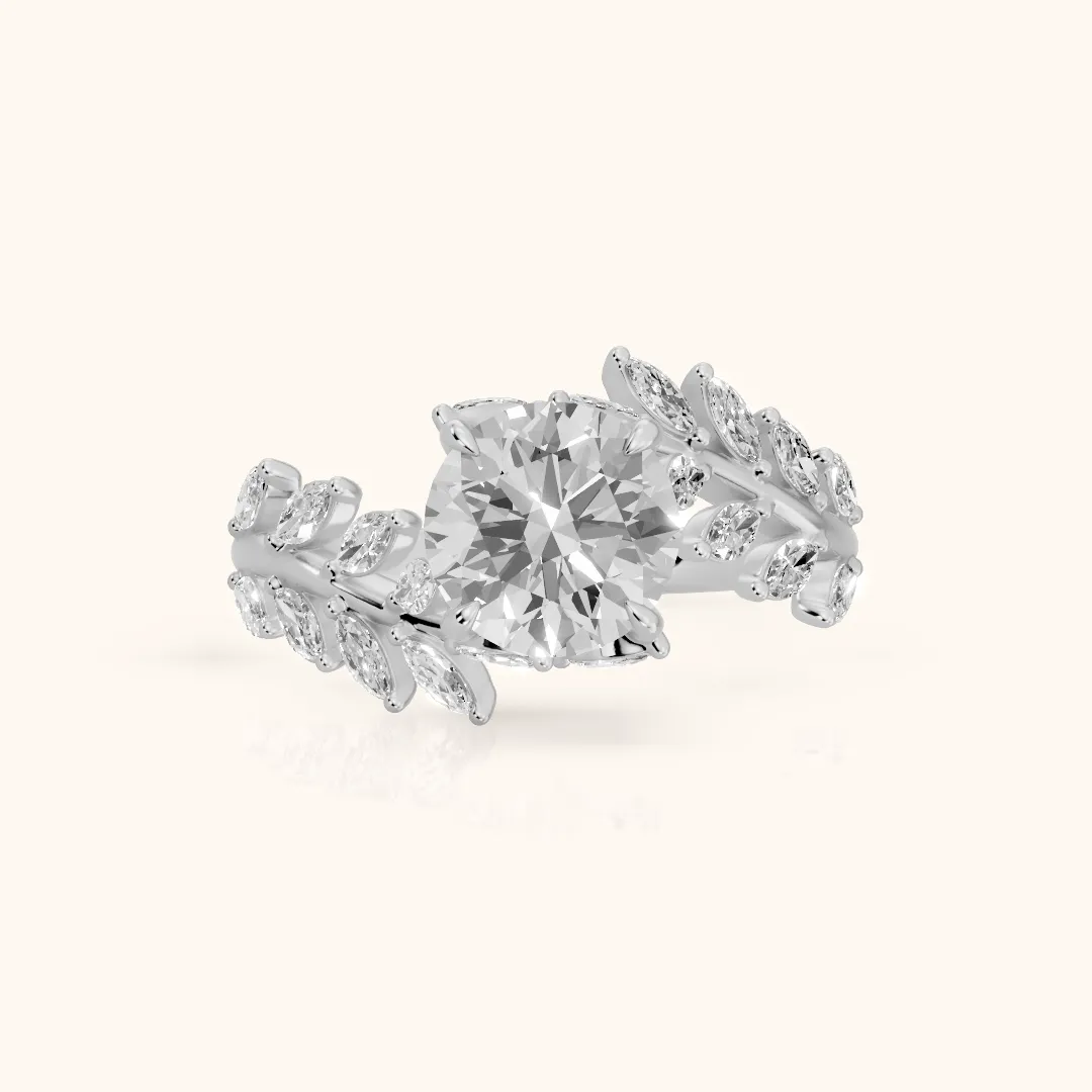 Clarion Leaf Bypass Round Diamond Engagement Ring in White Gold — view 2