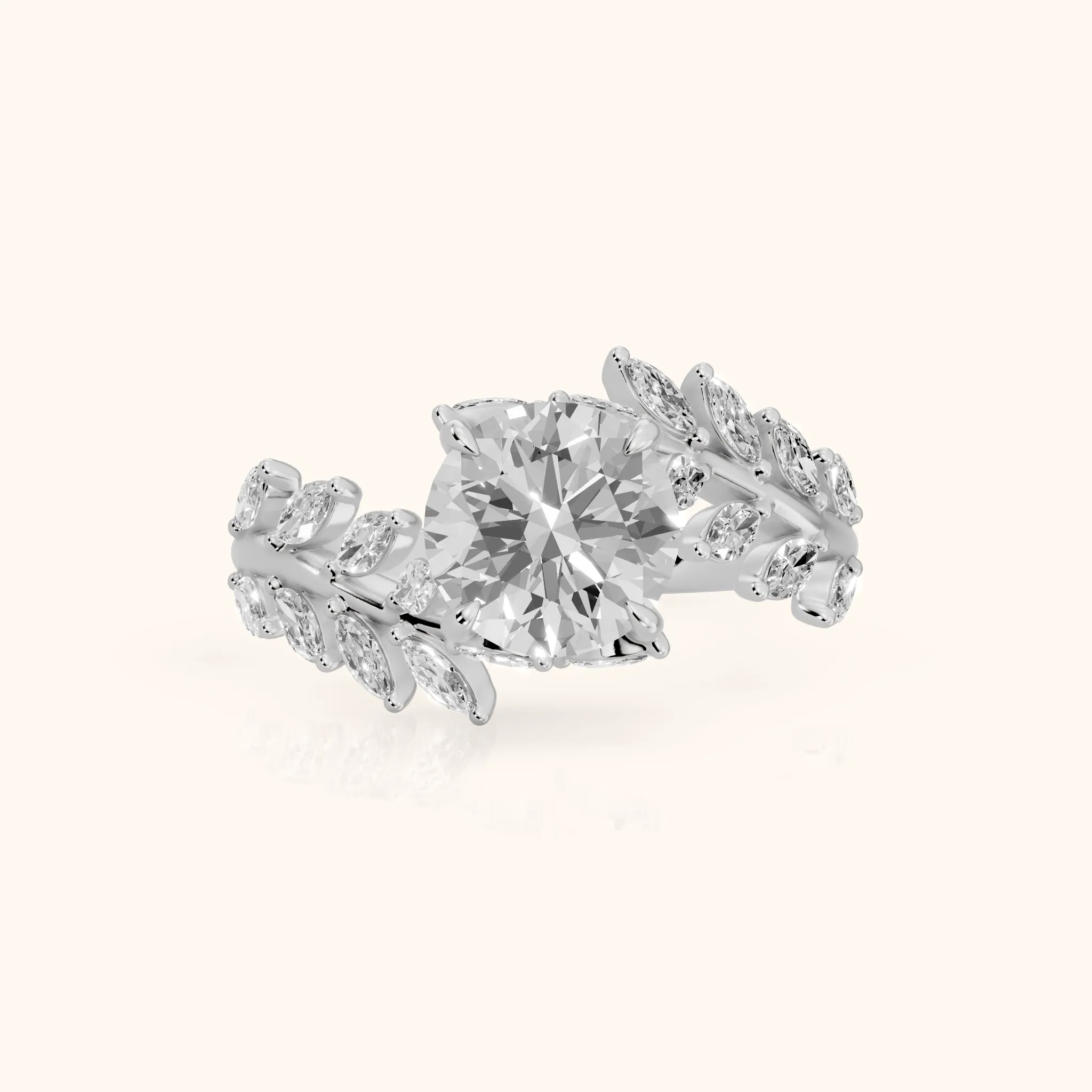 Clarion Leaf Bypass Round Diamond Engagement Ring in White Gold — view 1