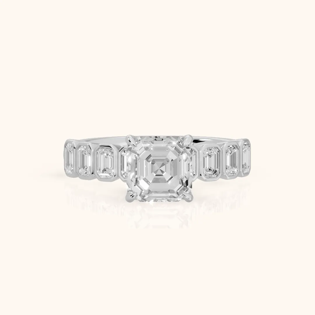 Newport Step-Cut Bezel Asscher Diamond Engagement Ring in Platinum — view 2