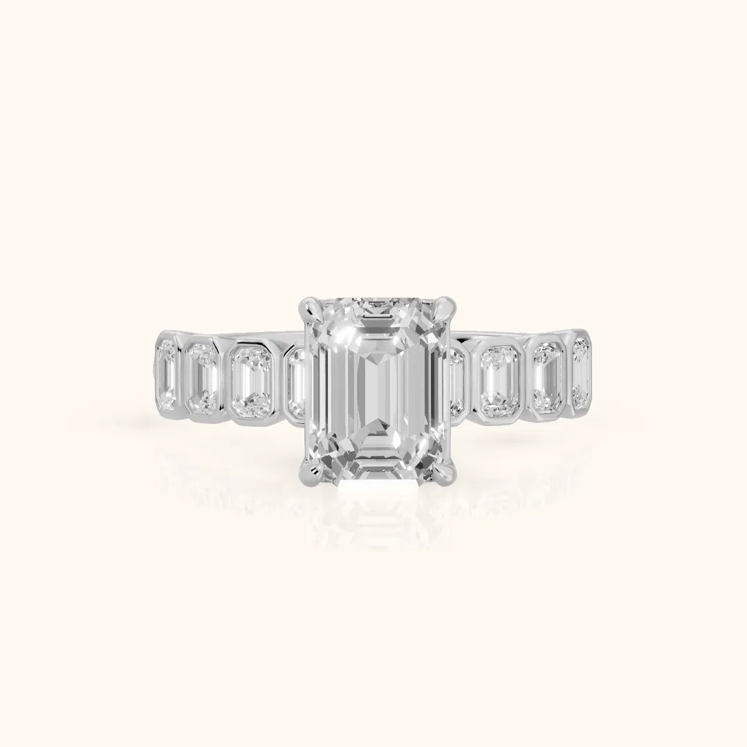 Newport Step-Cut Bezel Emerald Diamond Engagement Ring in Silver — view 2