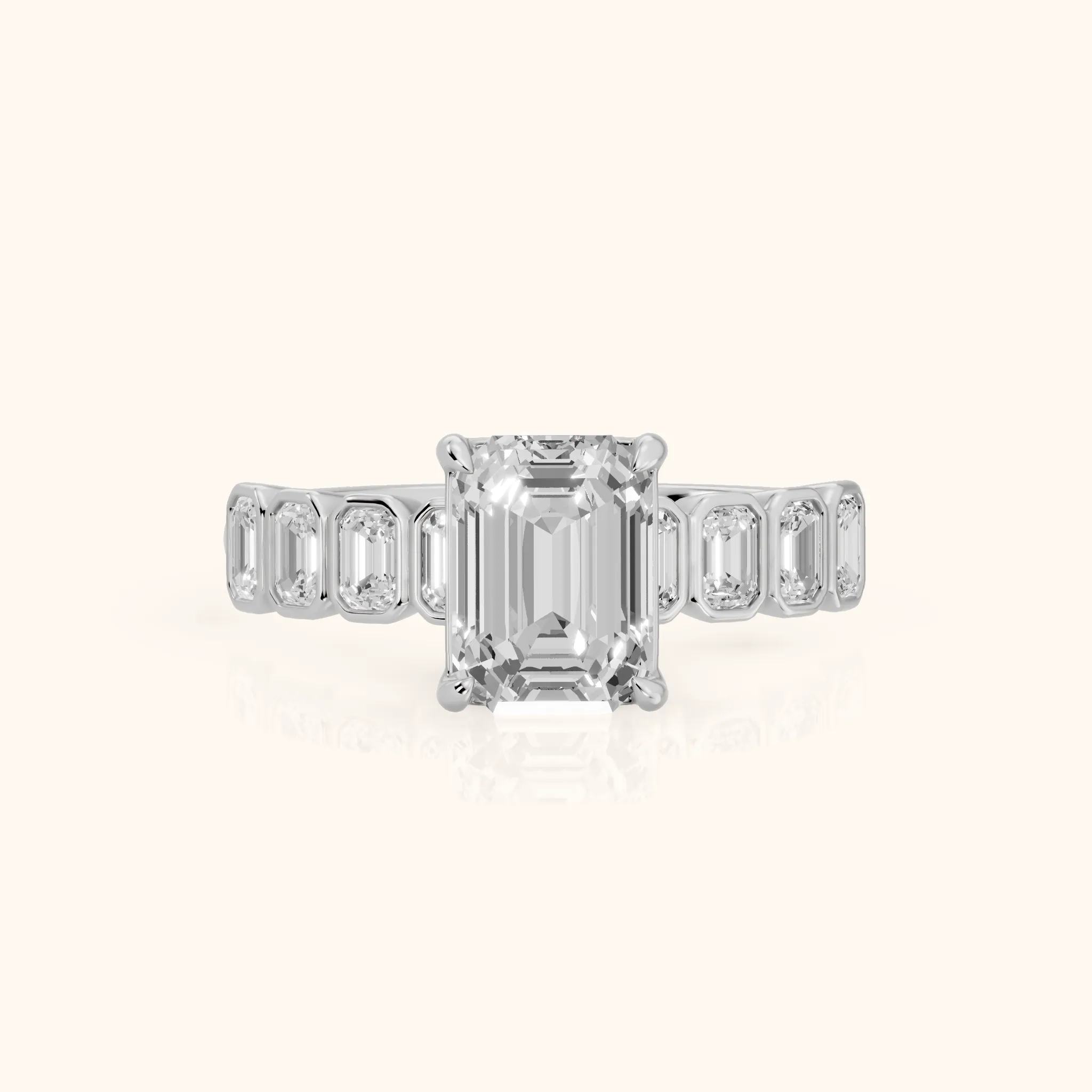 Newport Step-Cut Bezel Emerald Diamond Engagement Ring in Silver — view 1