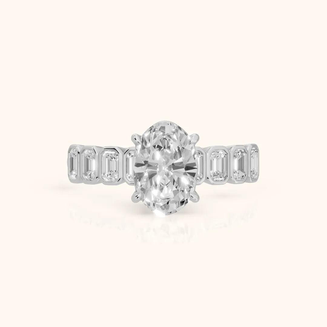 Newport Step-Cut Bezel Oval Diamond Engagement Ring in Silver — view 2