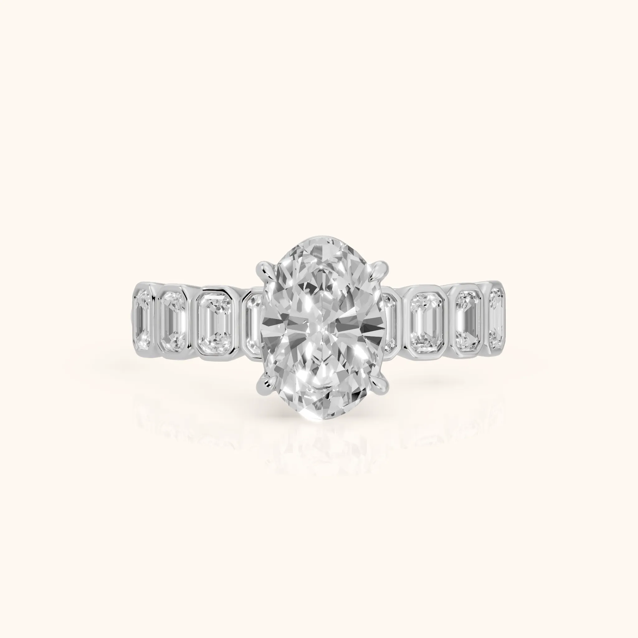 Newport Step-Cut Bezel Oval Diamond Engagement Ring in Silver — view 1
