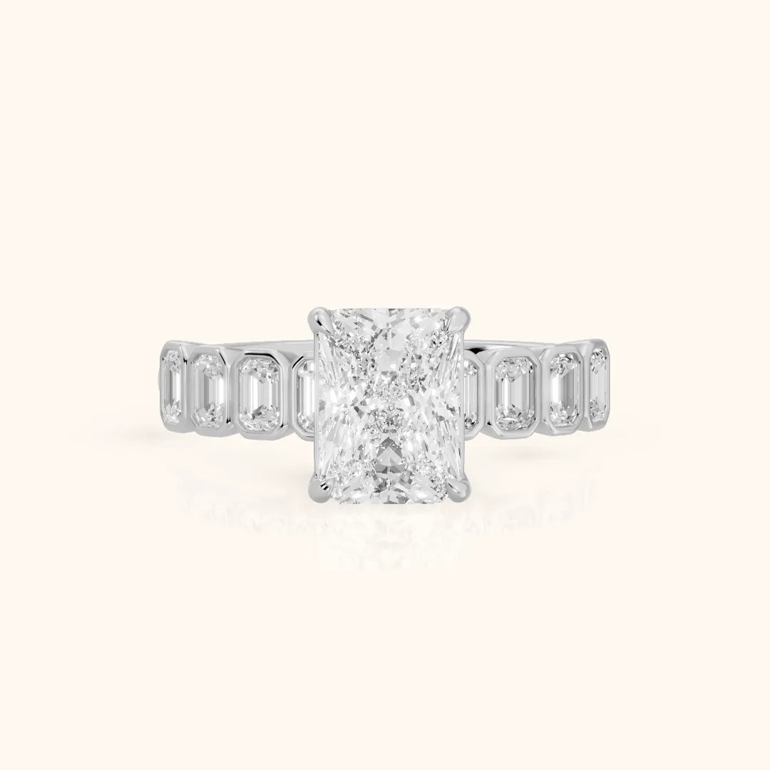 Newport Step-Cut Bezel Radiant Diamond Engagement Ring in Silver — view 2