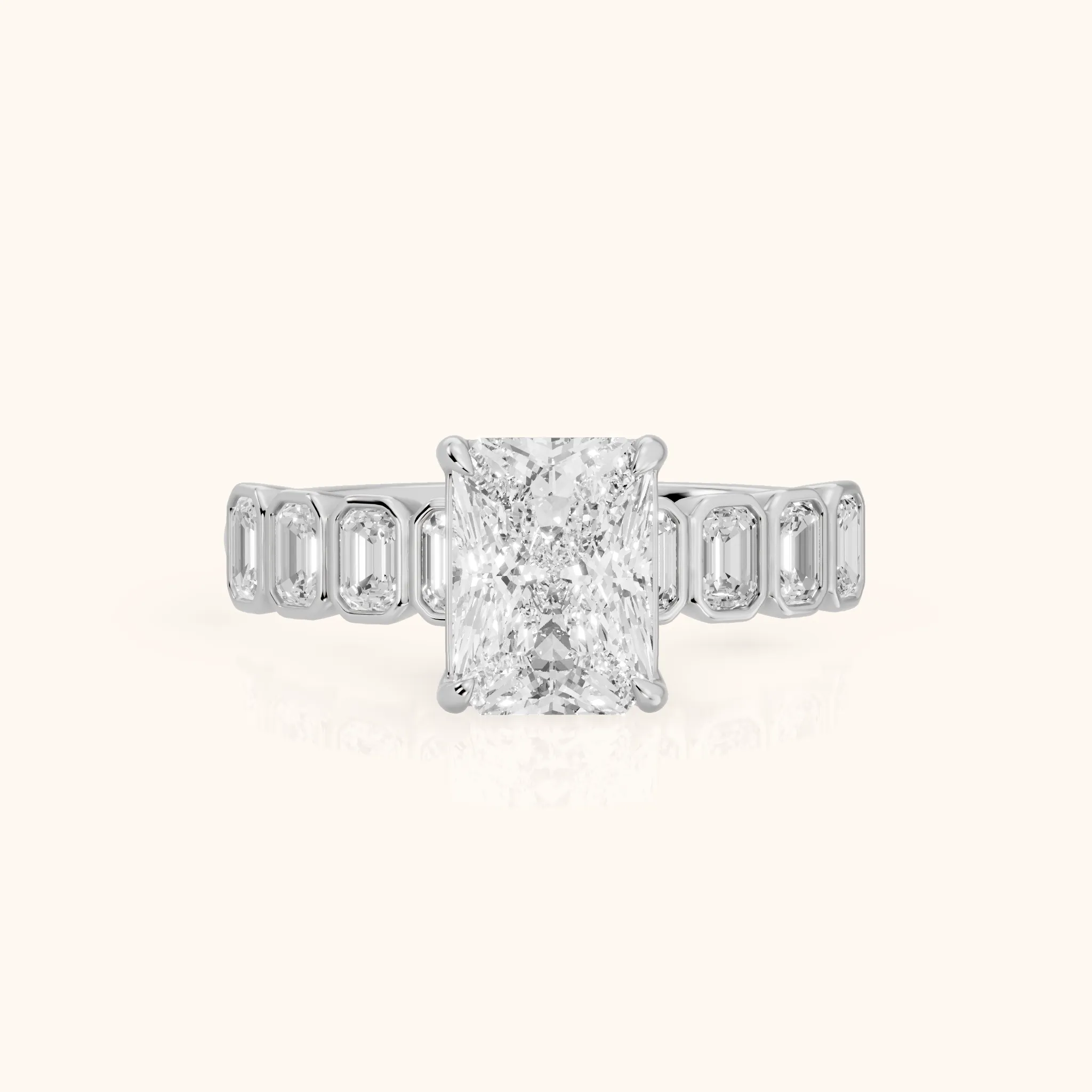 Newport Step-Cut Bezel Radiant Diamond Engagement Ring in Silver — view 1