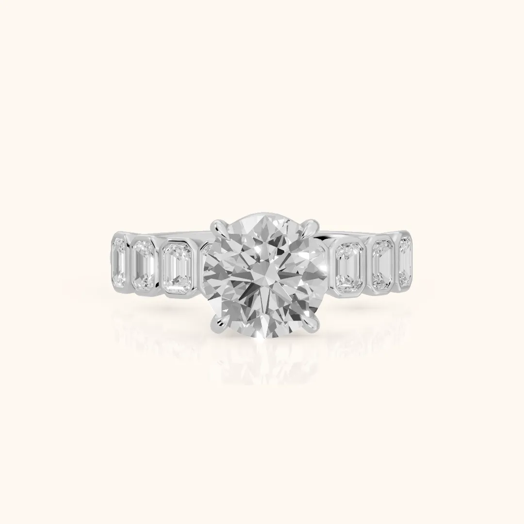 Newport Step-Cut Bezel Round Diamond Engagement Ring in White Gold — view 2