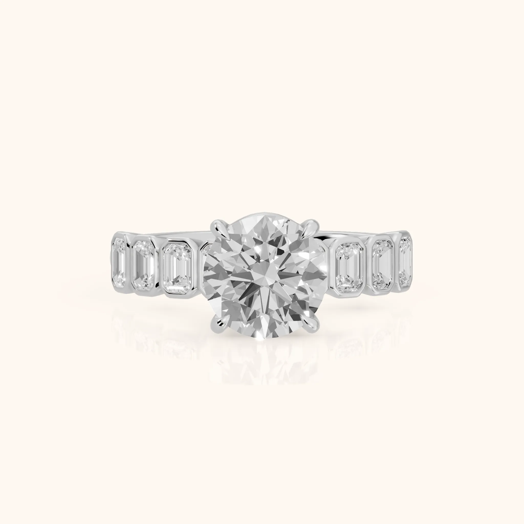 Newport Step-Cut Bezel Round Diamond Engagement Ring in White Gold — view 1
