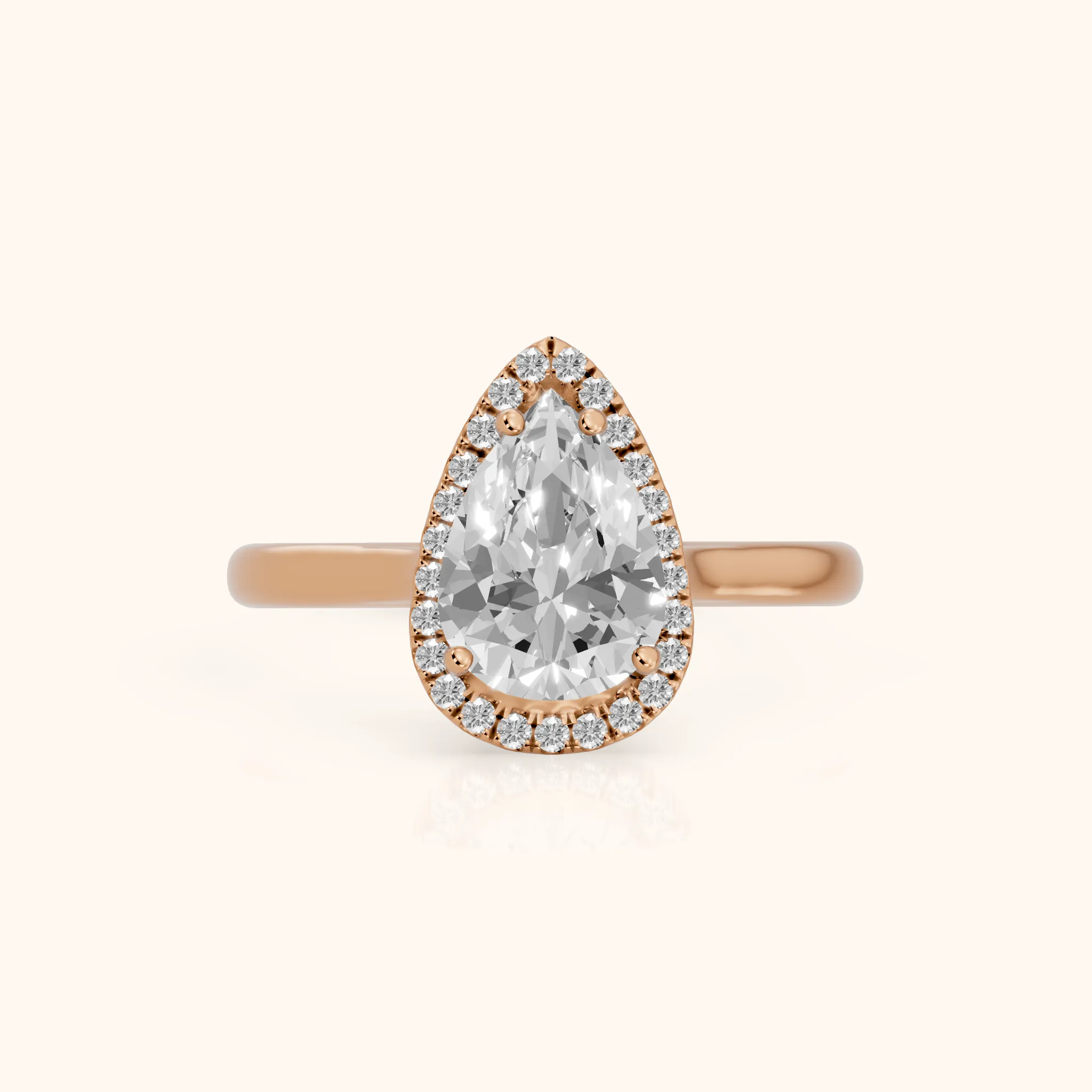 Melrose Halo Cathedral Pear Diamond Engagement Ring in Rose Gold — view 1