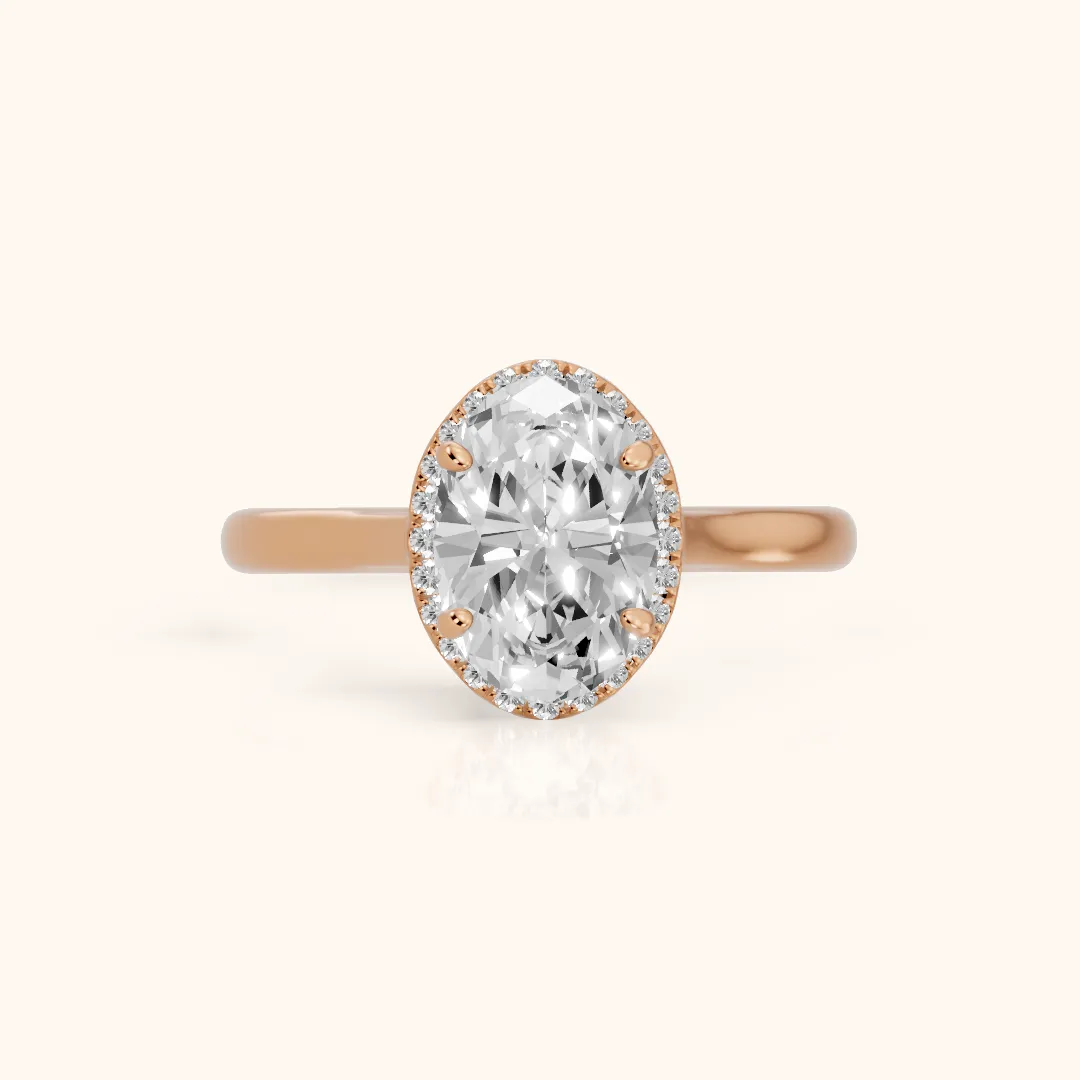Ventura Halo Cathedral Oval Diamond Engagement Ring in Rose Gold — view 2