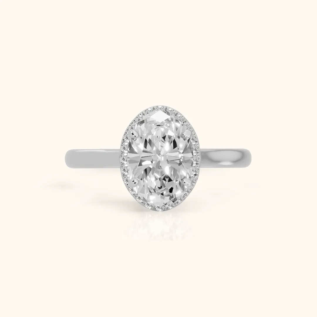 Ventura Halo Cathedral Oval Diamond Engagement Ring in White Gold — view 2