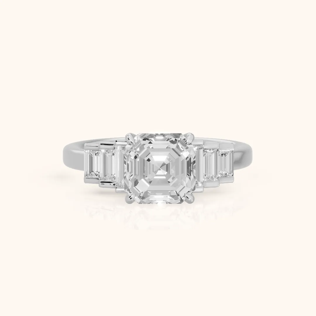 Riviera Graduated Baguette Asscher Diamond Engagement Ring in White Gold — view 2