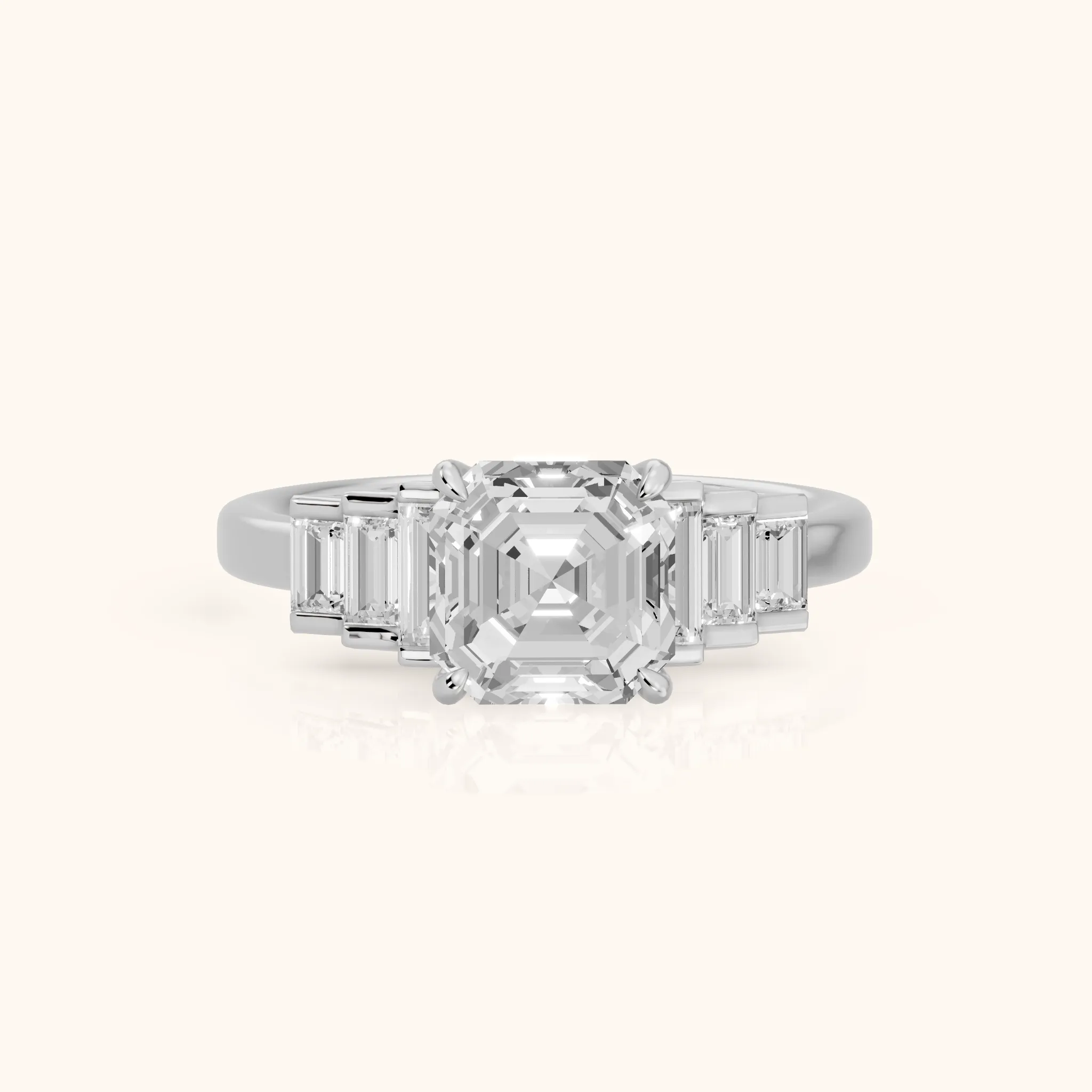 Riviera Graduated Baguette Asscher Diamond Engagement Ring in White Gold — view 1