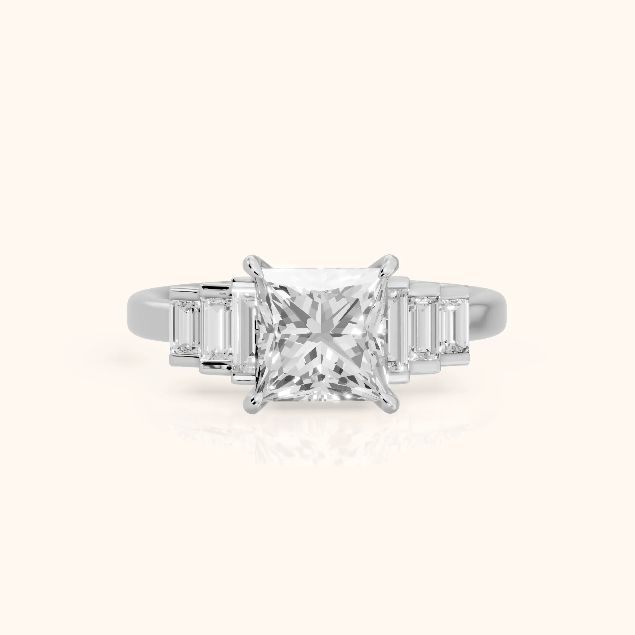 Riviera Graduated Baguette Princess Diamond Engagement Ring in Platinum — view 1